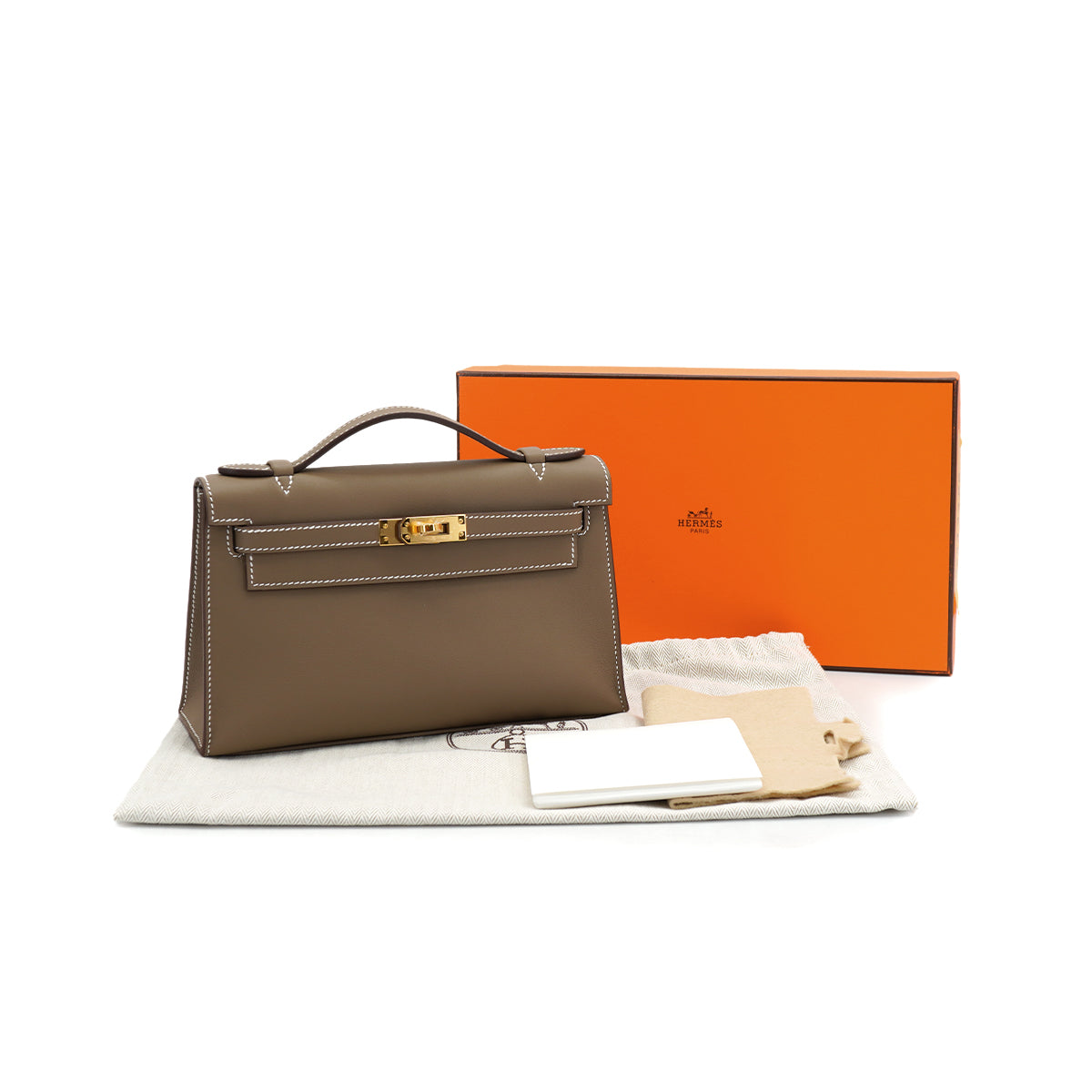 HERMES KELLY POCHETTE SELLIER ETOUPE SWIFT HAND BAG 2025 K STAMP GOLD HARDWARE 90333266