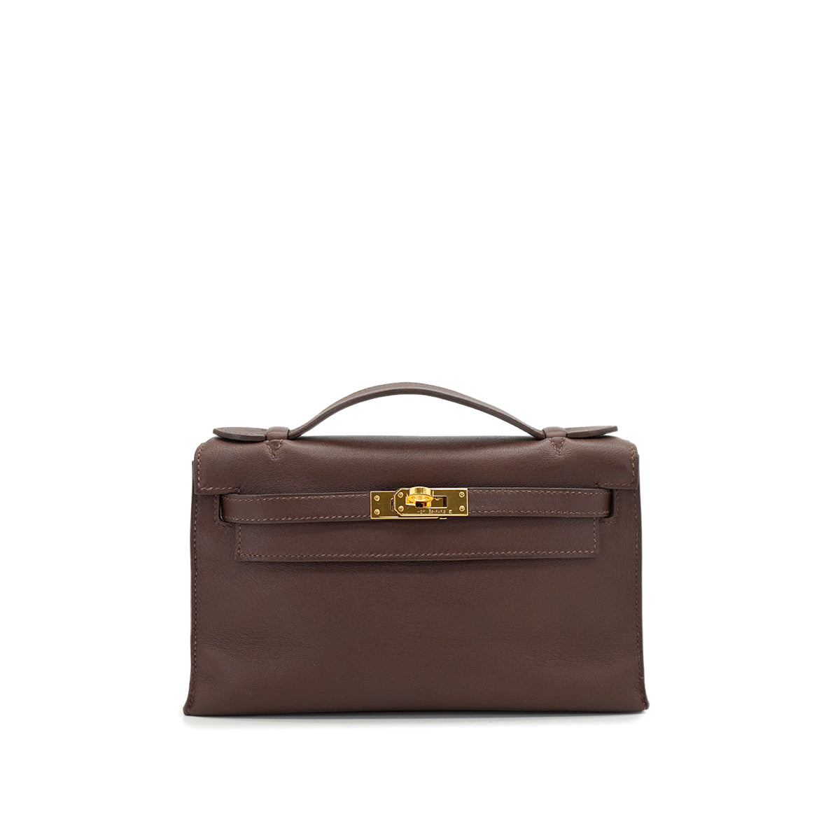 HERMES KELLY POCHETTE SELLIER HAVANE EVERGRAIN HAND BAG 2008 SQUARE L GOLD HARDWARE 90330948