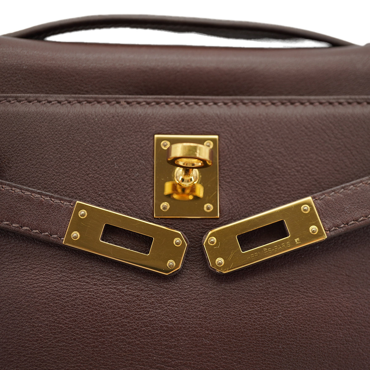 HERMES KELLY POCHETTE SELLIER HAVANE EVERGRAIN HAND BAG 2008 SQUARE L GOLD HARDWARE 90330948