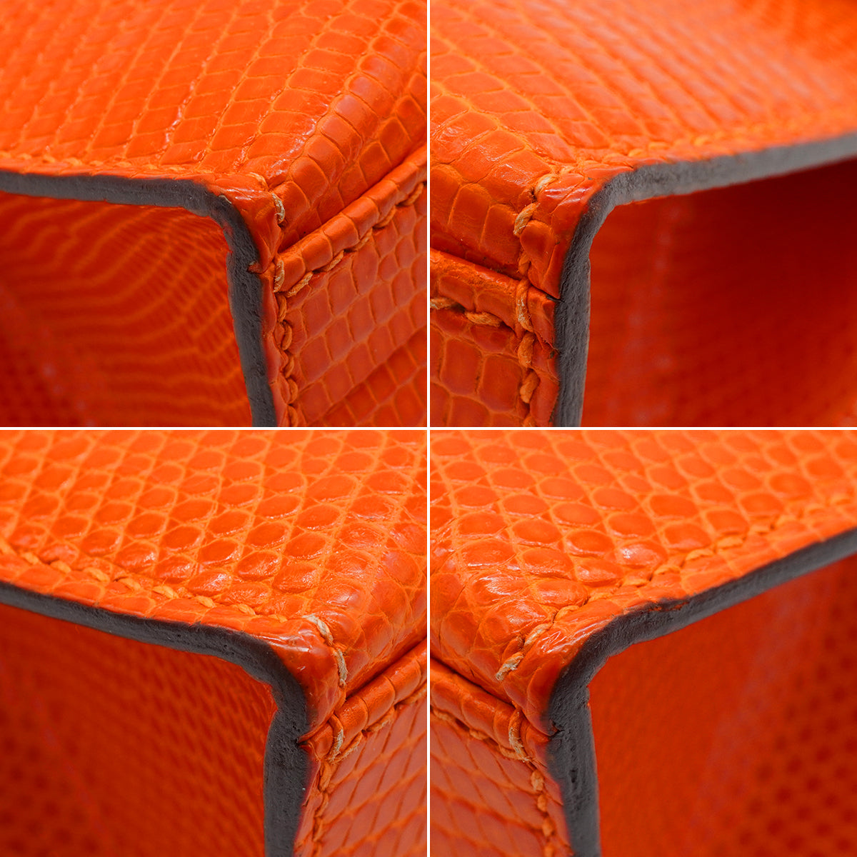HERMES KELLY POCHETTE SELLIER TANGERINE LIZARD HAND BAG 2005 SQUARE I RUTHENIUM HARDWARE 90344360
