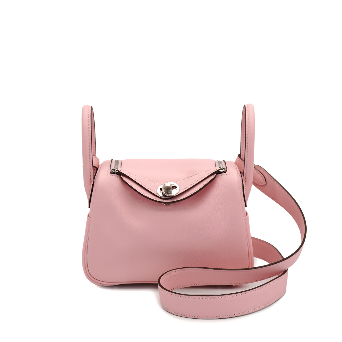 HERMES LINDY MINI ROSE SAKURA SWIFT SHOULDER BAG 2025 K STAMP PALLADIUM HARDWARE 90326763