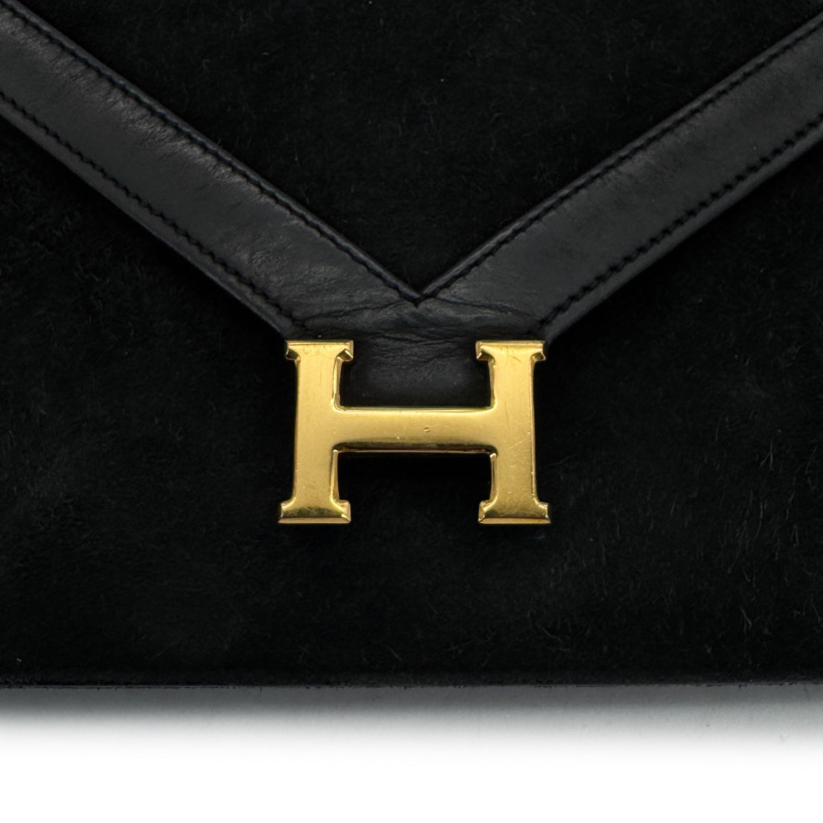 HERMES LYDIE BLACK DOBLIS CLUTCH SHOULDER BAG 1976 CIRCLE F GOLD HARDWARE 90325346