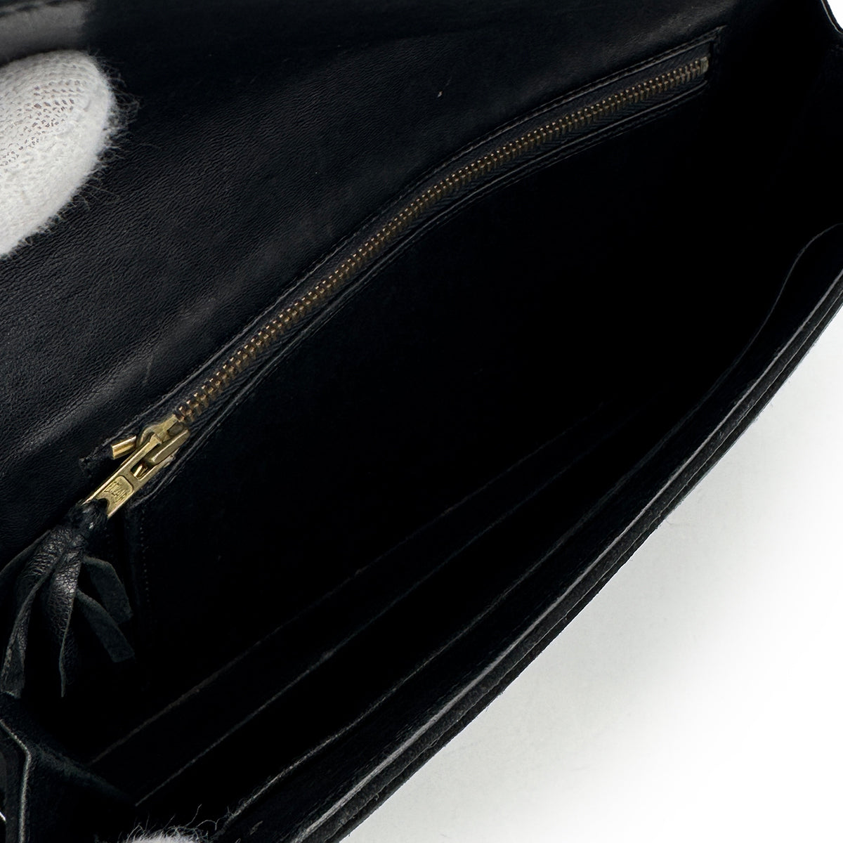 HERMES LYDIE BLACK DOBLIS CLUTCH SHOULDER BAG 1976 CIRCLE F GOLD HARDWARE 90325346
