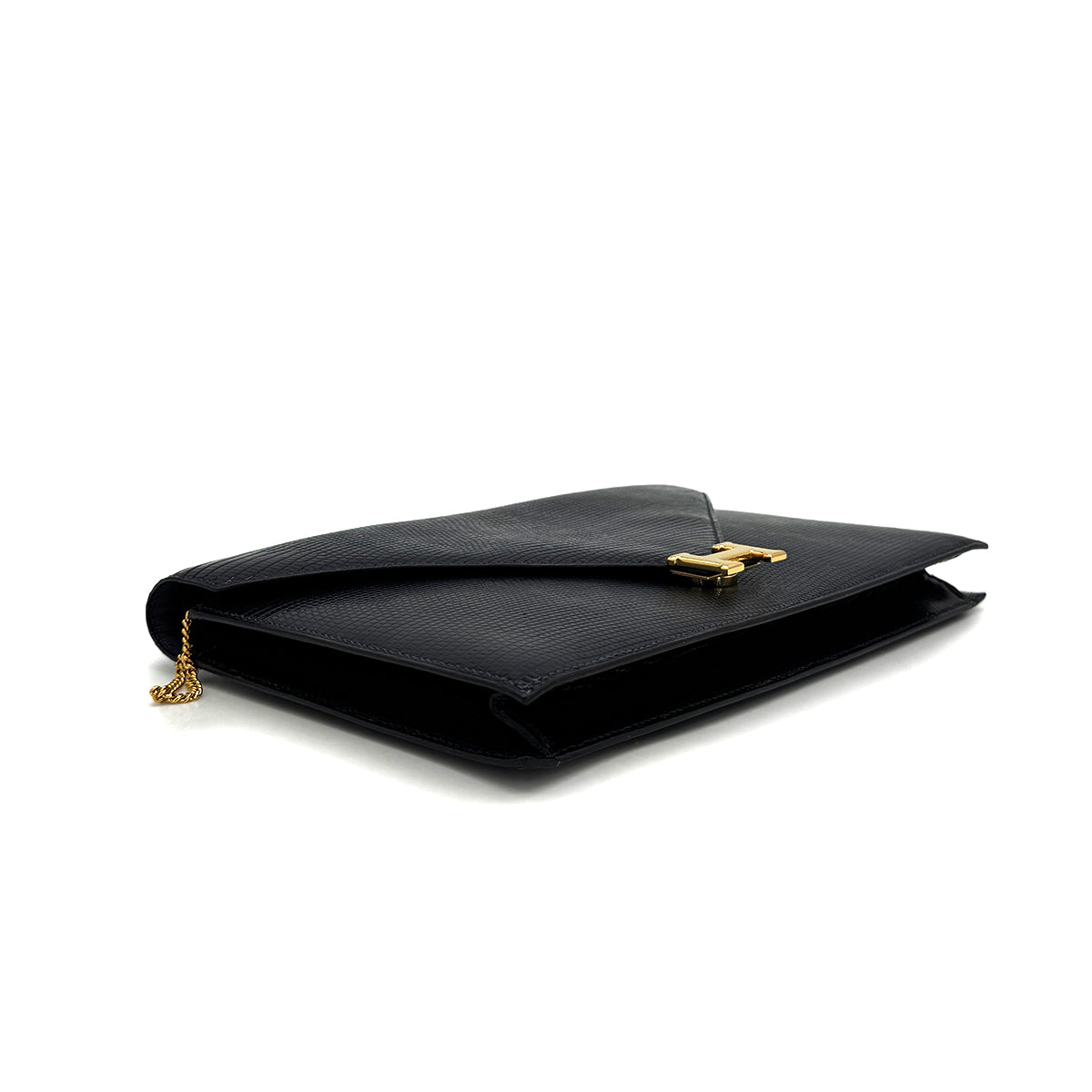HERMES LYDIE BLUE MARIN LIZARD CLUTCH SHOULDER BAG 1982 CIRCLE L GOLD HARDWARE 90315024