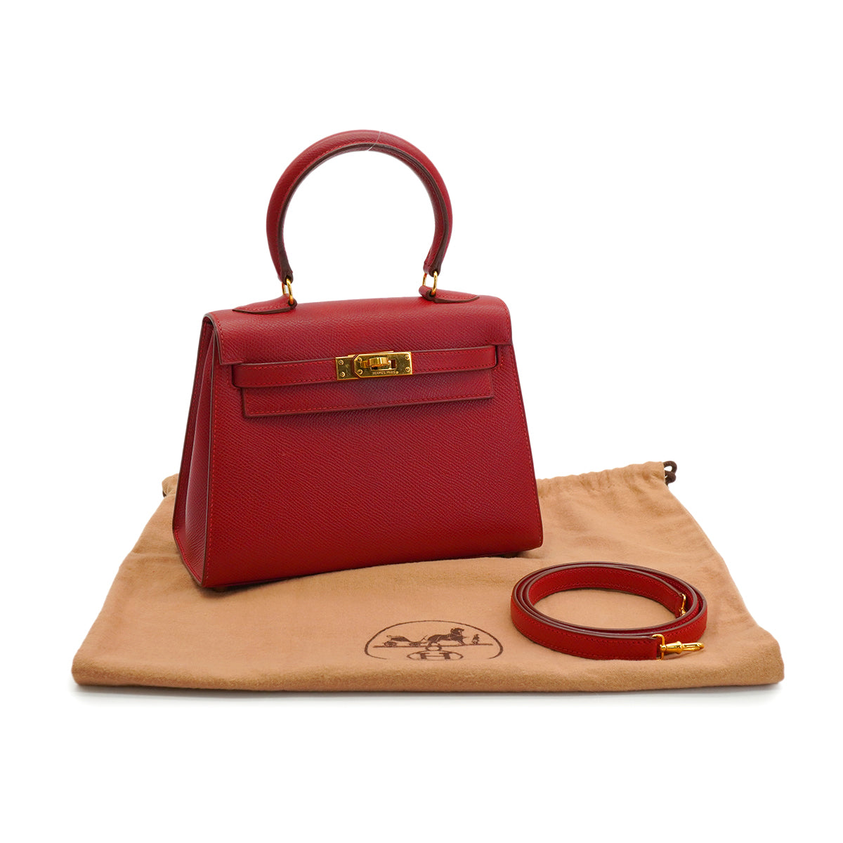 HERMES MINI KELLY 20 SELLIER ROUGE COUCHVEL HAND SHOULDER BAG 1995 CIRCLE Y GOLD HARDWARE 90233732