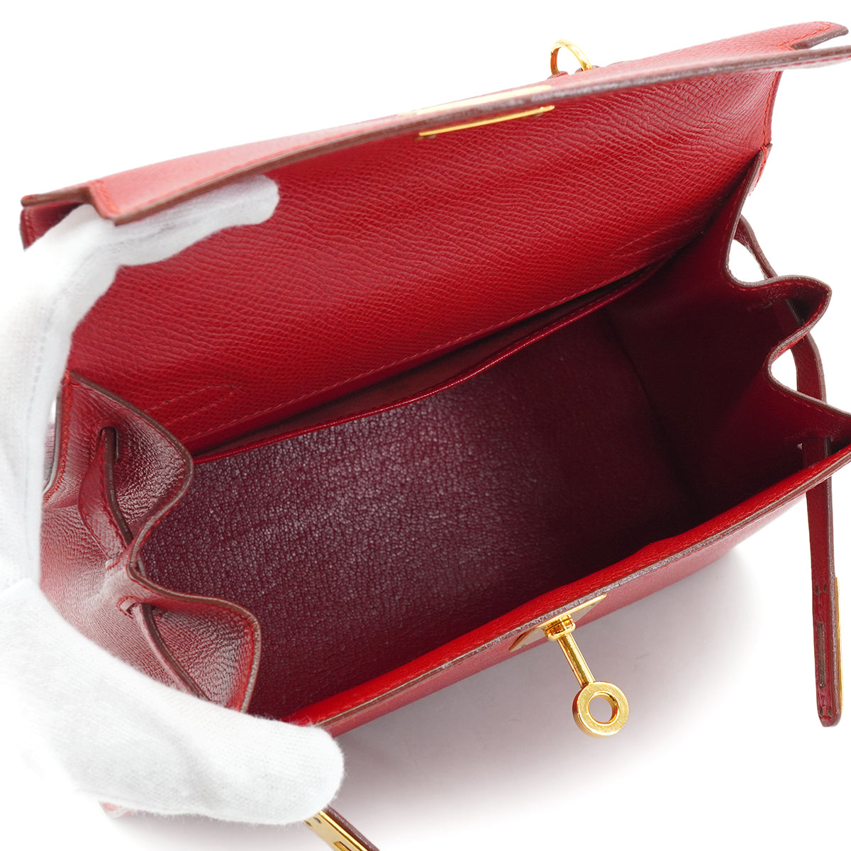 HERMES MINI KELLY 20 SELLIER ROUGE COUCHVEL HAND SHOULDER BAG 1995 CIRCLE Y GOLD HARDWARE 90233732