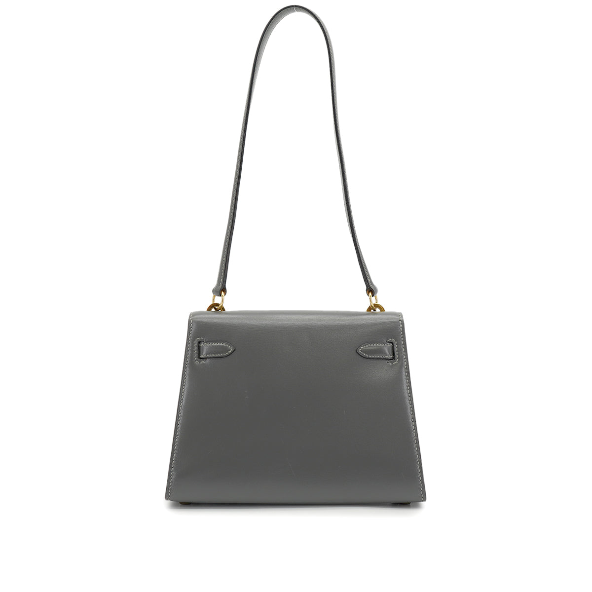 HERMES MINI KELLY 20 SELLIER GRAY BOX CALF SHOULDER BAG 1985 CIRCLE O GOLD HARDWARE 90330701