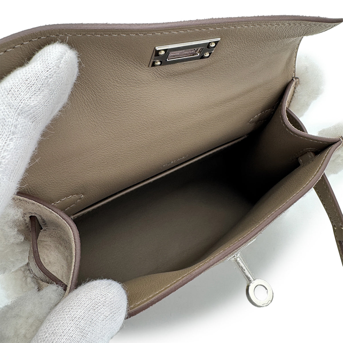 HERMES MINI KELLY 20 TEDDY PLUCH GRIS CAILLOU ECRU ETOUPE GRIZZLY MOUTON VEAU SWIFT HAND SHOULDER BAG 2025 K STAMP PALLADIUM HARDWARE 90318739