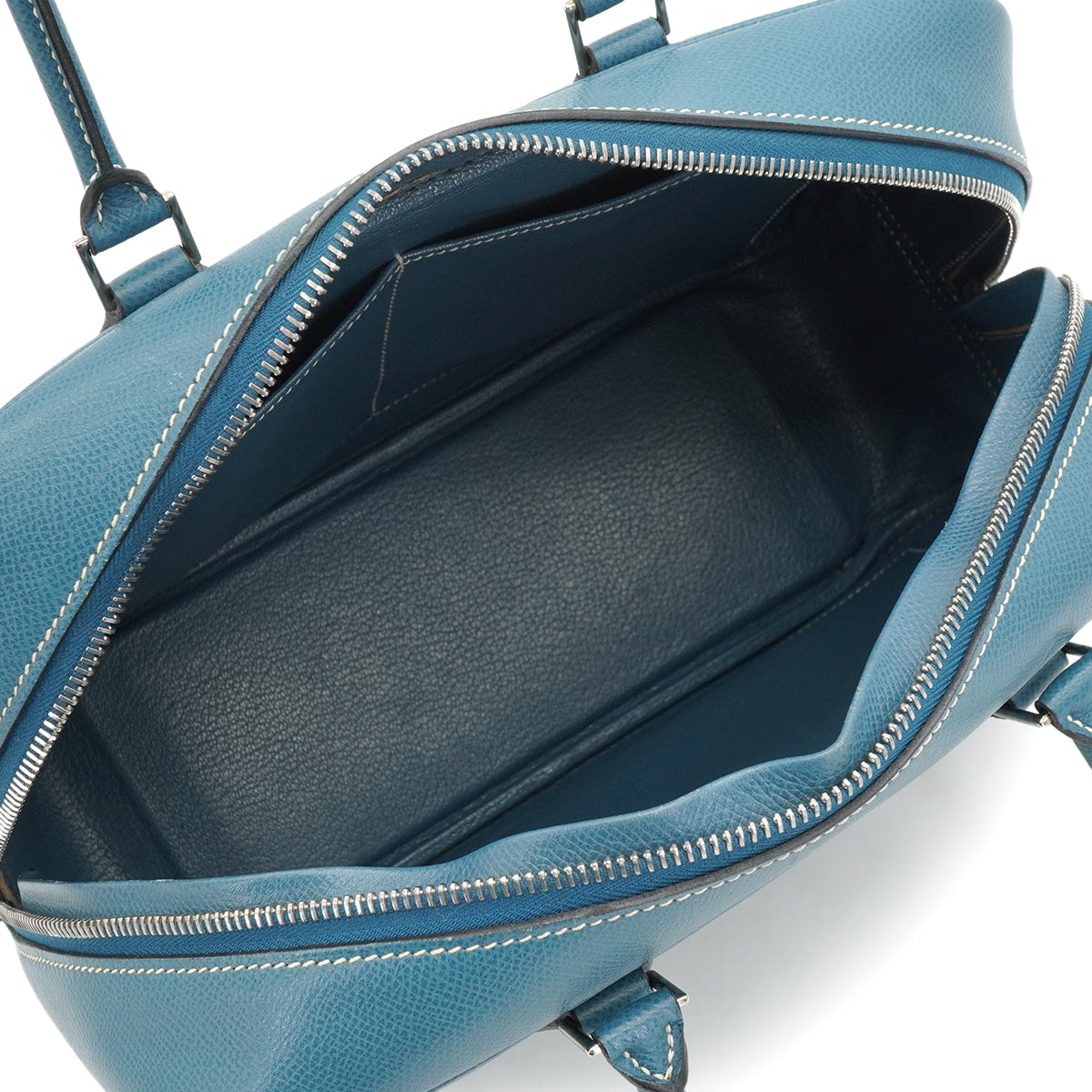 HERMES PLUME 28 BLUE JEAN VEAU EPSOM HAND BAG 2005 SQUARE I PALLADIUM HARDWARE 90335146