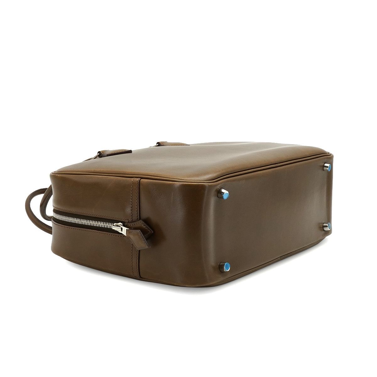 HERMES PLUME 32 KHAKI BOX CALF HAND BAG 2008 SQUARE L PALLADIUM HARDWAR 90340476