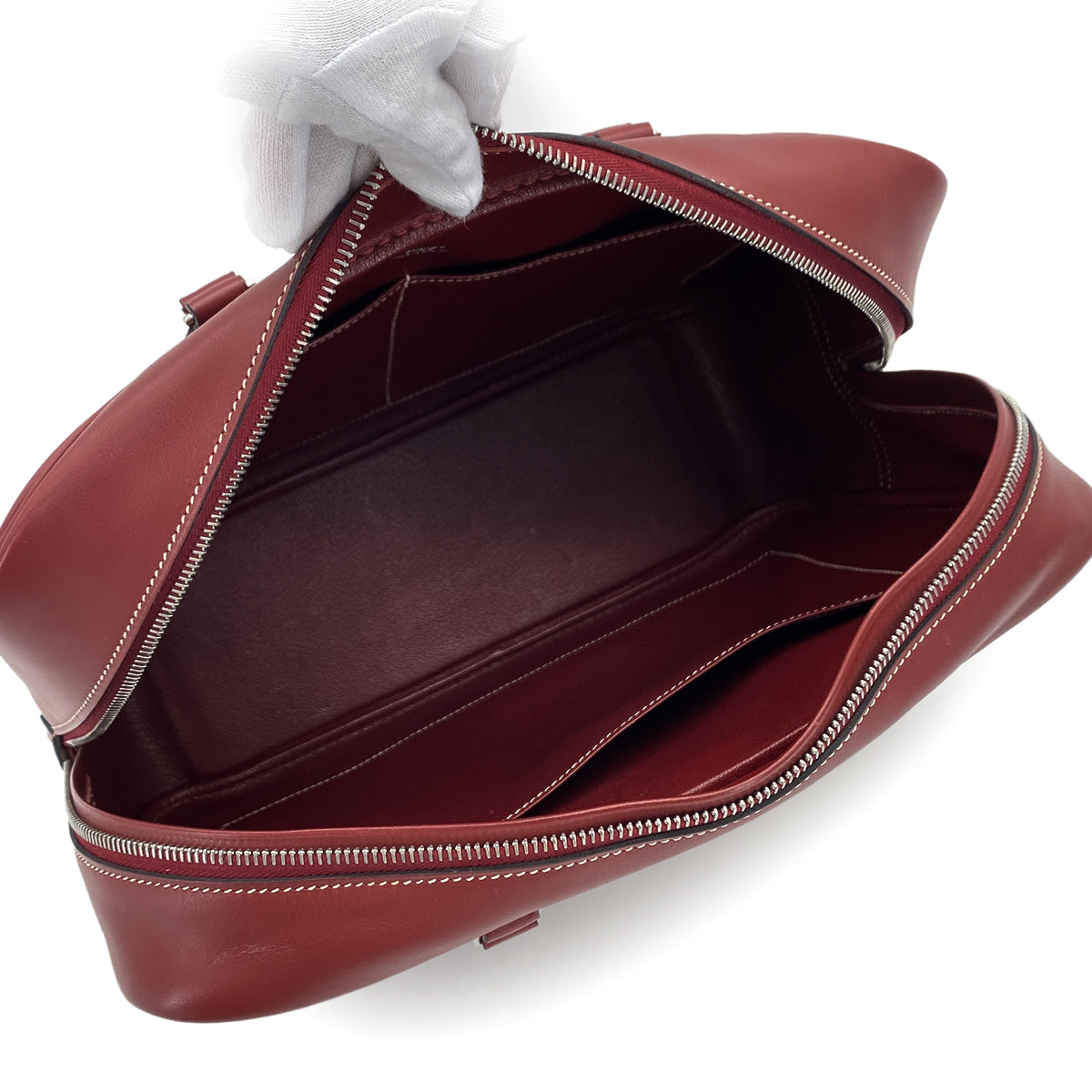 HERMES PLUME 32 ROUGE H BOXCALF HAND BAG 2001 SQUARE E PALLADIUM HARDWARE 90324807