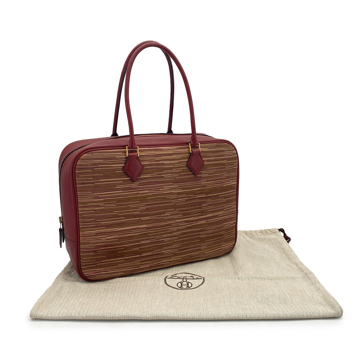 HERMES PLUME 32 ROUGE H MULTICOLOR BOXCALF VIBRATO HAND BAG 2001 SQUARE E GOLD HARDWARE 90322708