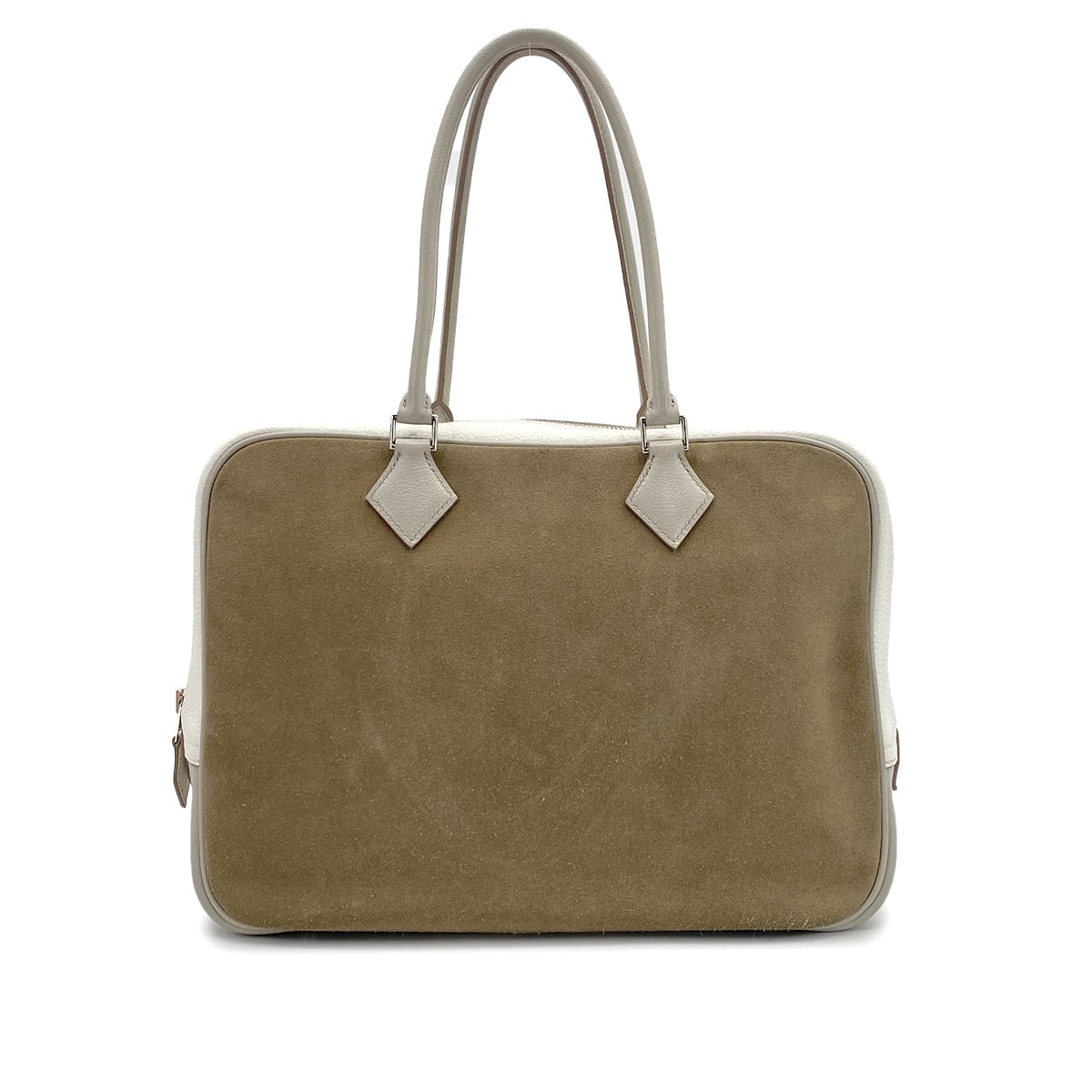 HERMES PLUME 32 TRICOLORE ETOUPE WHITE GRIS PERLE GRIZZLY DEBRIS TAURILLON CLEMENCE EVERCOLOR HAND BAG 2014 SQUARE R PALLADIUM HARDWARE 90319999