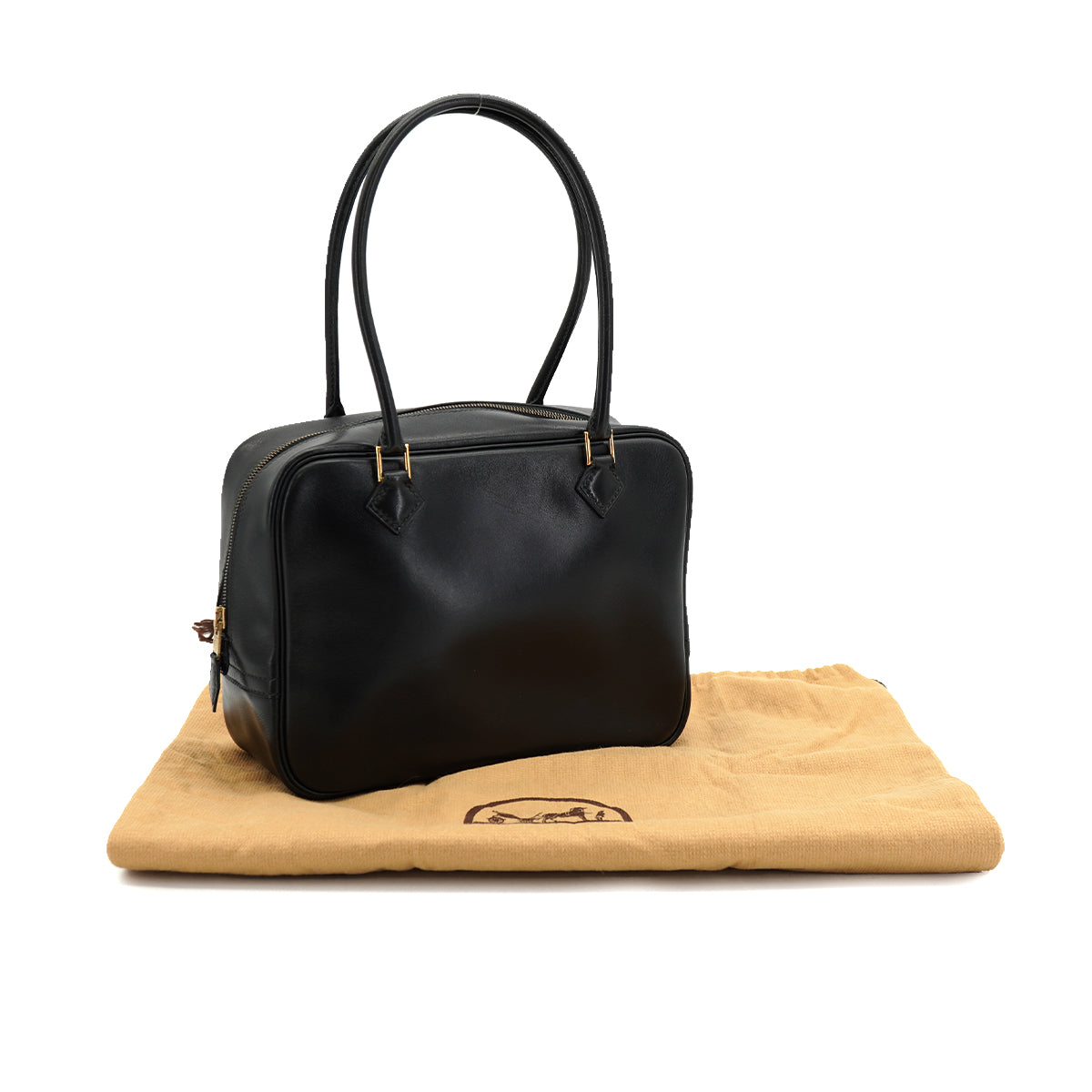 HERMES PLUME MINI BLACK BOX CALF HAND BAG 1993 CIRCLE W GOLD HARDWARE 90335574