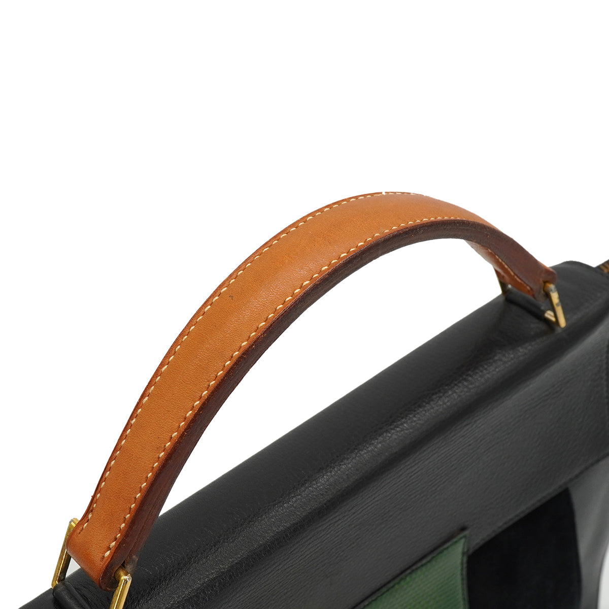 HERMES PRESIDENT BLACK GREEN DOBLIS LIZARD VEAU BARENIA HAND BAG 1988 CIRCLE R GOLD HARDWARE 90345058