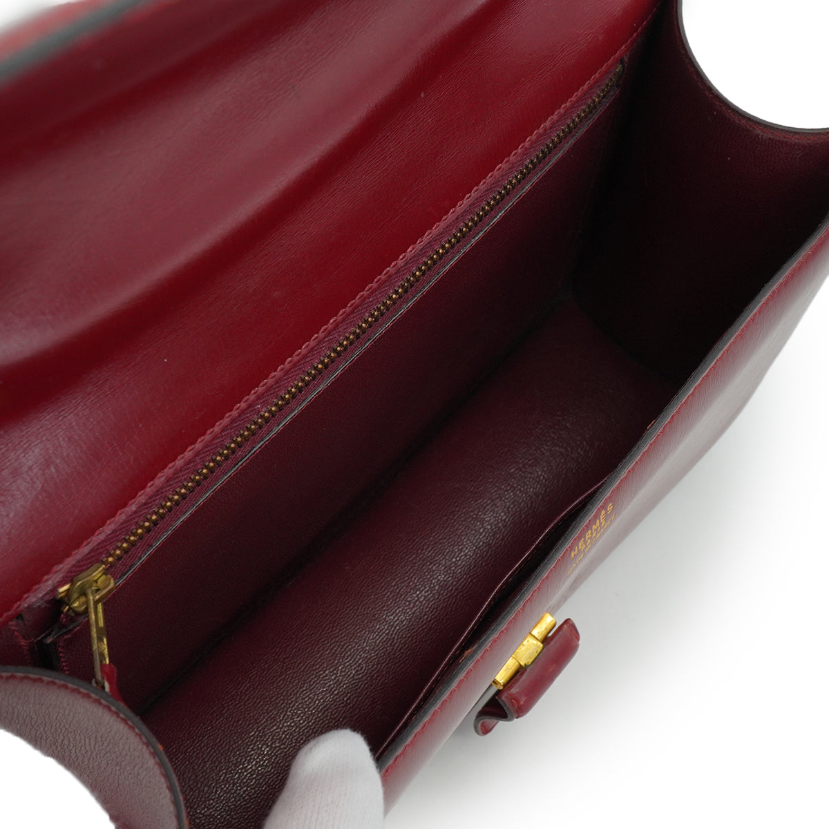 HERMES SOROGNE ROUGE H BOX CALF SHOULDER BAG 1976 CIRCLE F GOLD HARDWARE 90344453