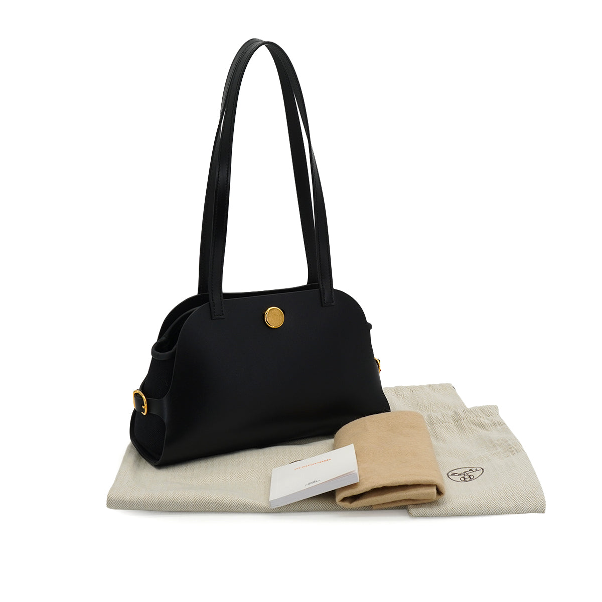 HERMES TABLIER SELLIER BLACK VACHE HUNTER SWIFT TOILE MILITAIRE 2025 K STAMP GOLD HARDWARE 90332562