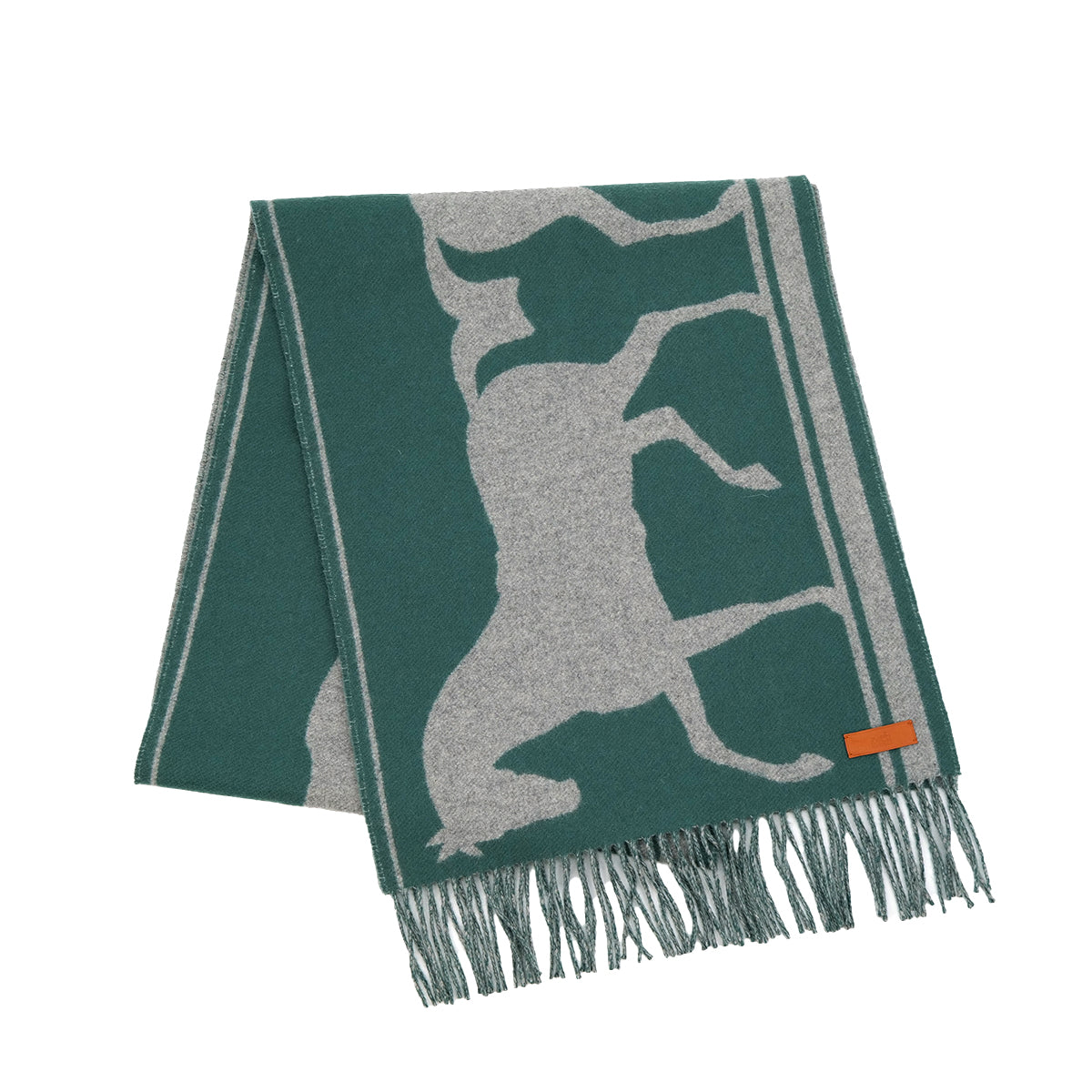 HERMES TETE A COU WINTER SCARF VERT CYPRES GRIS CHINE CASHMERE ACCESSORY 90319703