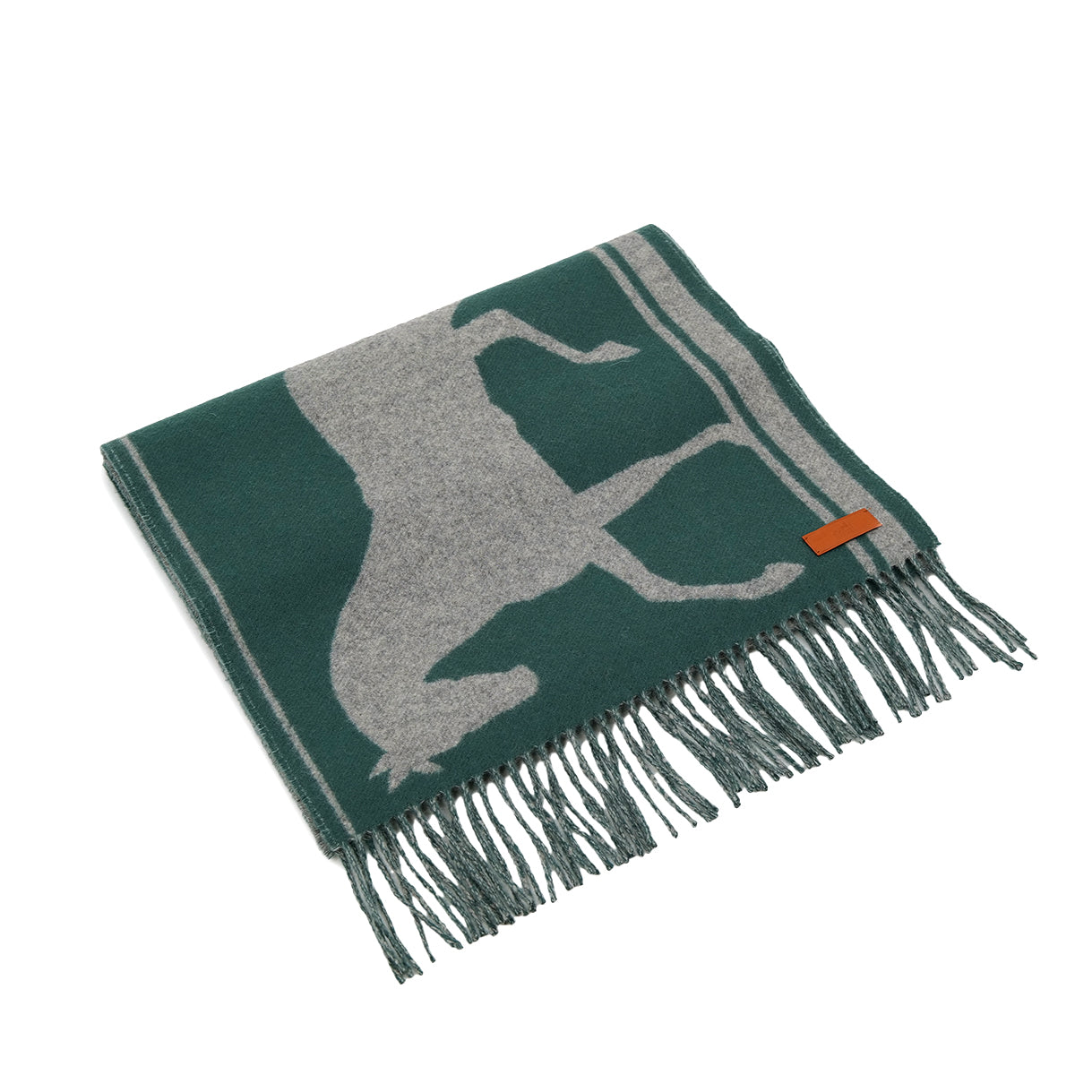 HERMES TETE A COU WINTER SCARF VERT CYPRES GRIS CHINE CASHMERE ACCESSORY 90319703