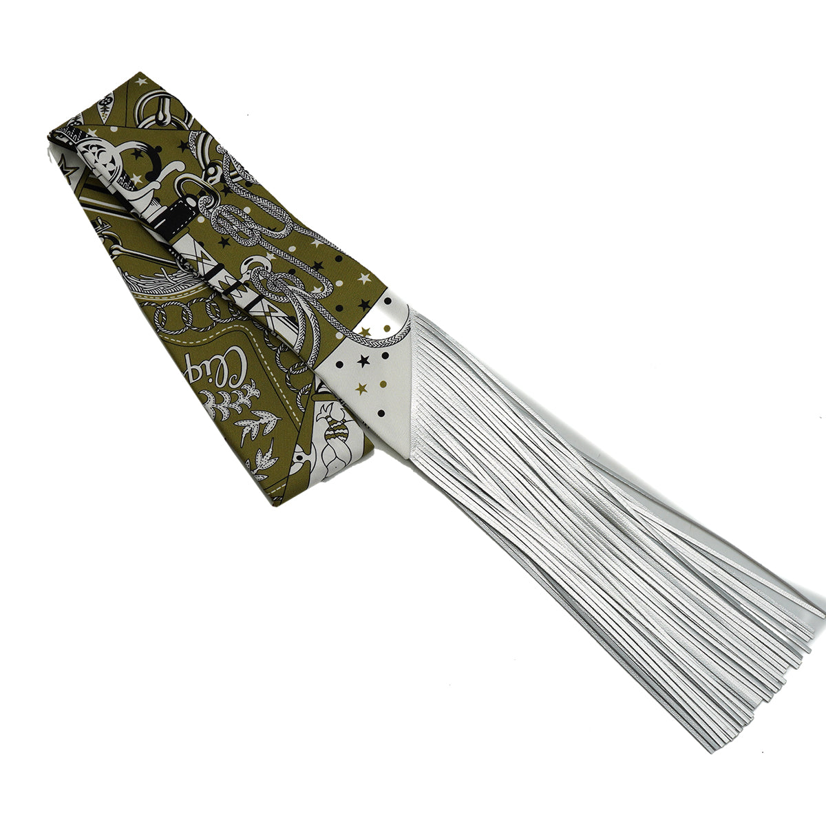 HERMES TWILLY FRINGE CLIQUETIS KHAKI SILK LEATHER 90347784