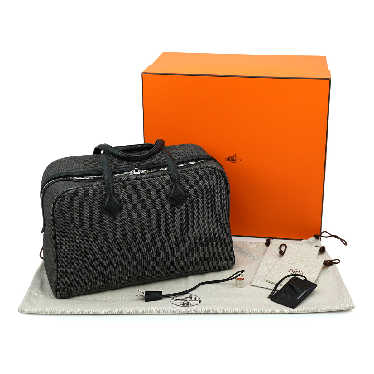 HERMES VICTORIA2 43 BLACK GRAY TOILE TECHNIQUE TAURILLON CLEMENCE 2015 T STAMP 90331369