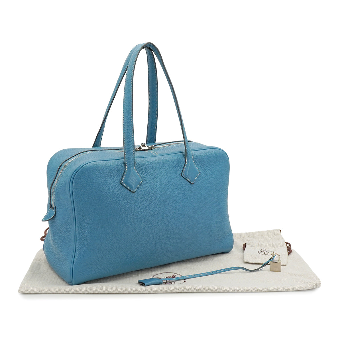 HERMES VICTORIA 2 35 BLUE JEAN TAURILLON CLEMENCE HAND BAG 2015 T STAMP PALLADIUM HARDWARE 90334271