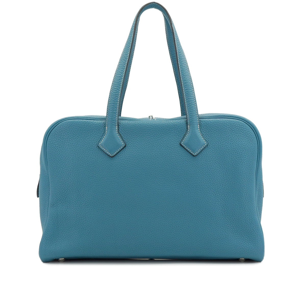 HERMES VICTORIA 35 BLUE JEAN TAURILLON CLEMENCE HAND BAG 2010 SQUARE N PALLADIUM HARDWARE 90335796