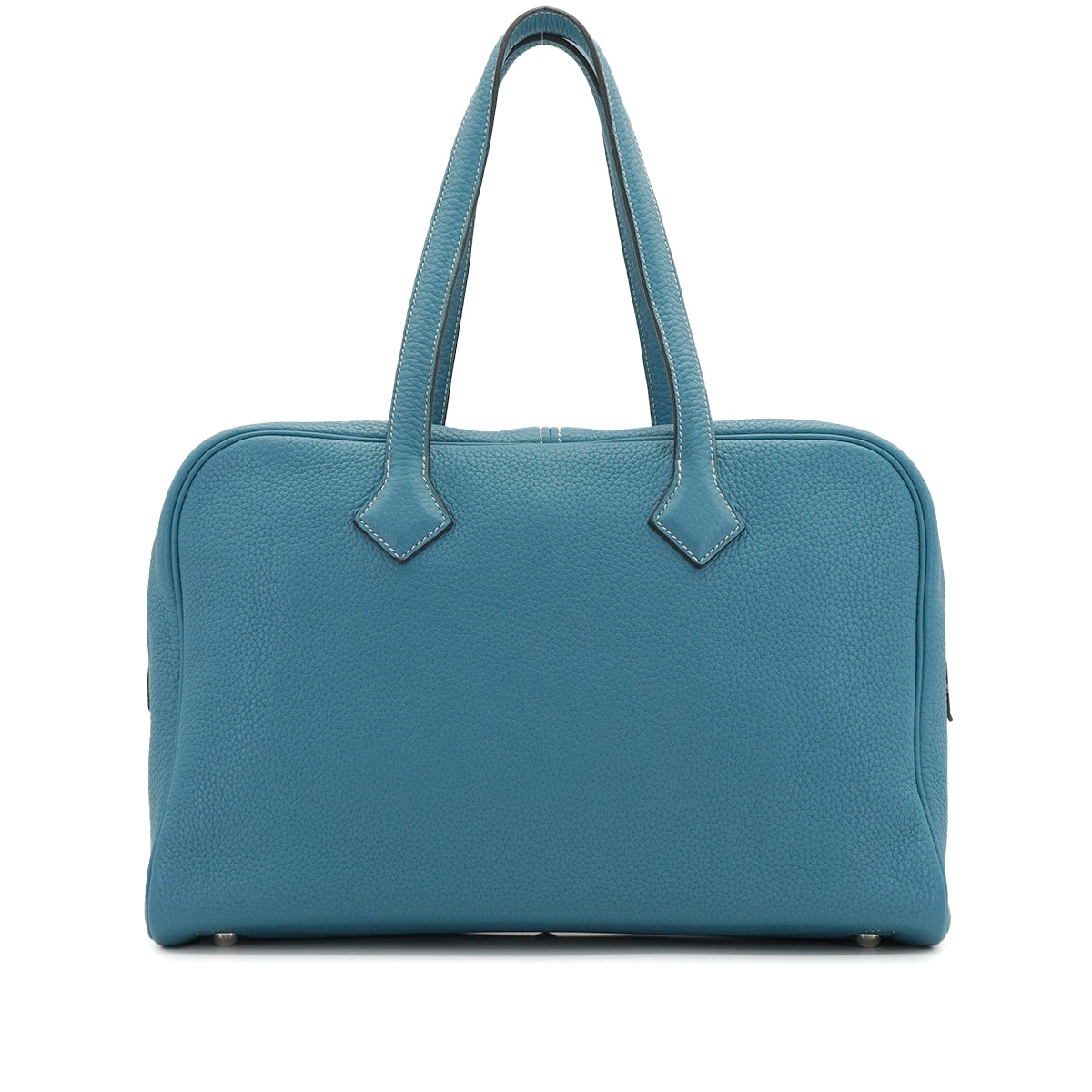 HERMES VICTORIA 35 BLUE JEAN TAURILLON CLEMENCE HAND BAG 2010 SQUARE N PALLADIUM HARDWARE 90335796