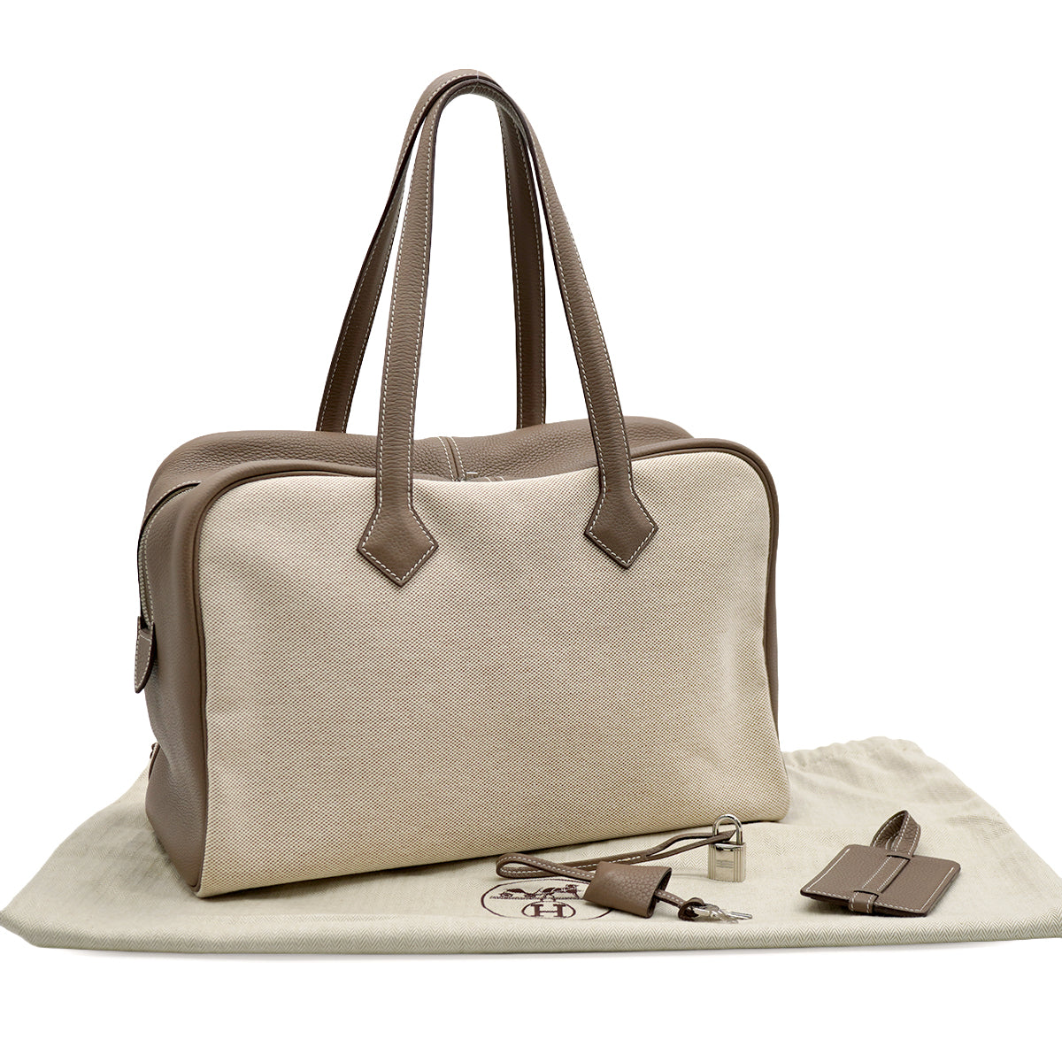 HERMES VICTORIA 35 ETOUPE TOILE H TAURILLON CLEMENCE HAND BAG 2007 SQUARE K PALLADIUM HARDWARE 90335153