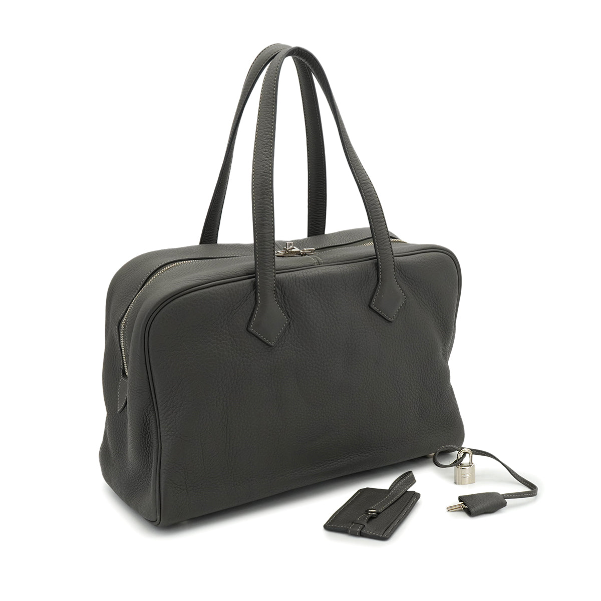 HERMES VICTORIA 35 GRAPHITE TAURILLON CLEMENCE HAND BAG 2008 SQUARE L PALLADIUM HARDWARE 90335140