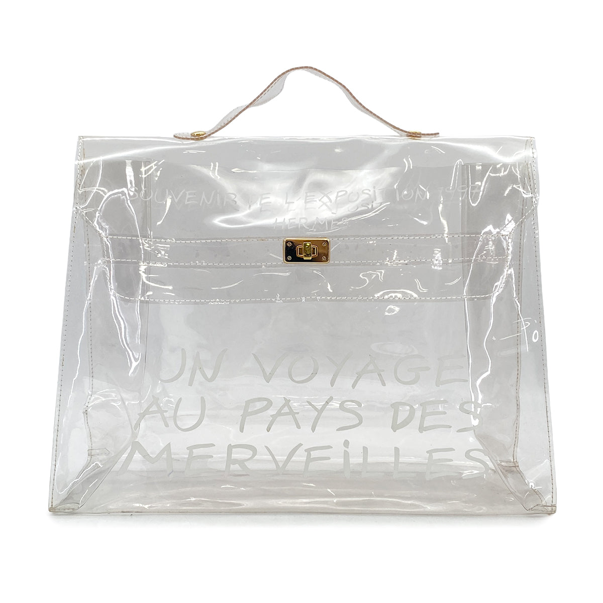 HERMES VINYL KELLY SOUVENIR DE L' EXPOSITION 1997 CLEAR HAND BAG GOLD HARDWARE 90327389