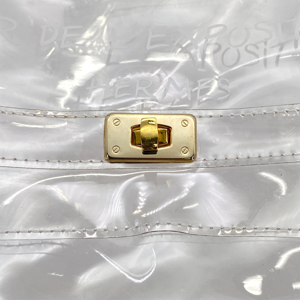 HERMES VINYL KELLY SOUVENIR DE L' EXPOSITION 1997 CLEAR HAND BAG GOLD HARDWARE 90327389