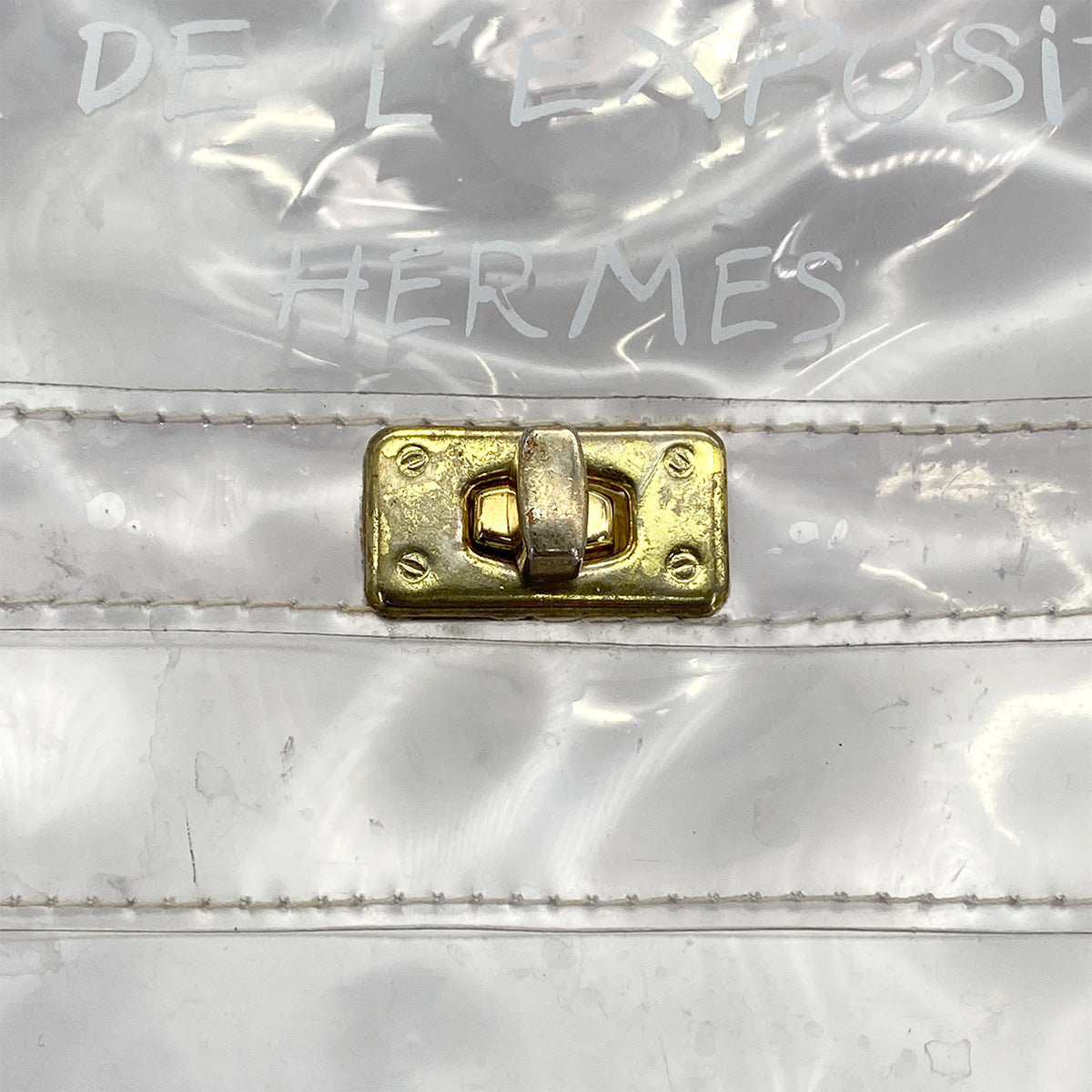 HERMES VINYL KELLY SOUVENIR DE L' EXPOSITION 1997 CLEAR HAND BAG GOLD HARDWARE 90327404