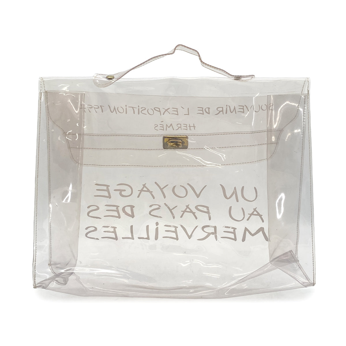 HERMES VINYL KELLY SOUVENIR DE L' EXPOSITION 1997 CLEAR HAND BAG GOLD HARDWARE 90327406