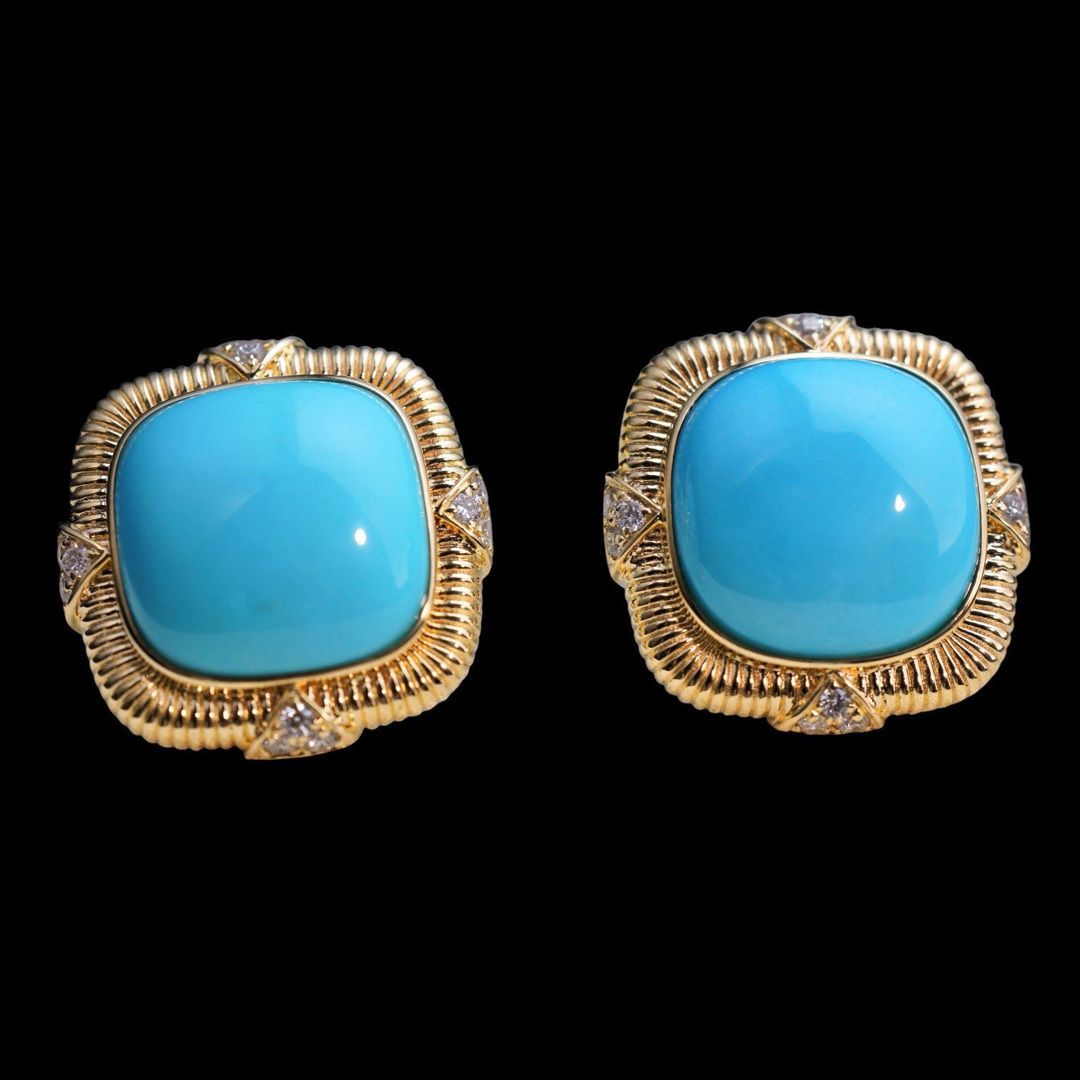 10.02ct Untreated Turquoise & 0.25ct White Diamond Earrings set in 18K Yellow Gold