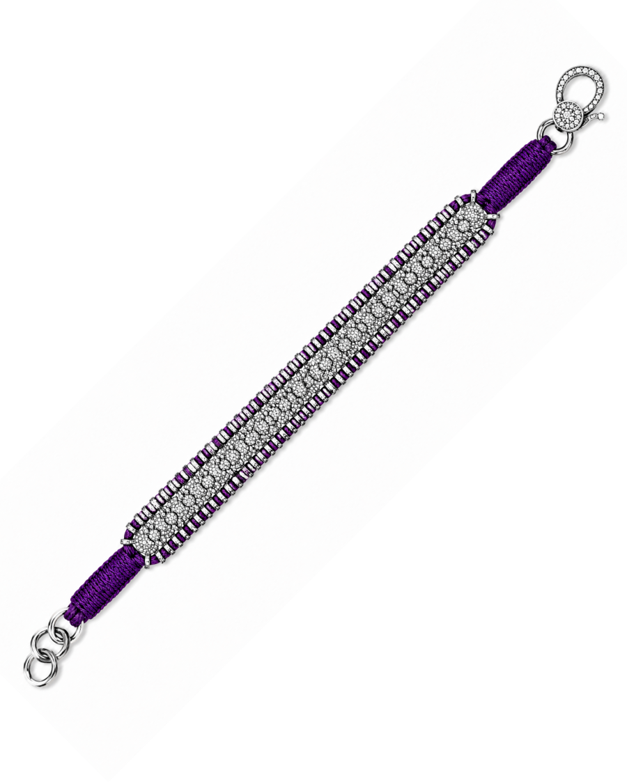 14K Victorian Bracelet - Wt. (Gross-31.860gms; Silver-30.232gms; Other-0.960gms) Dia. Single Cut LB 3.340cts with 1144 Dia. Pcs - Purple
