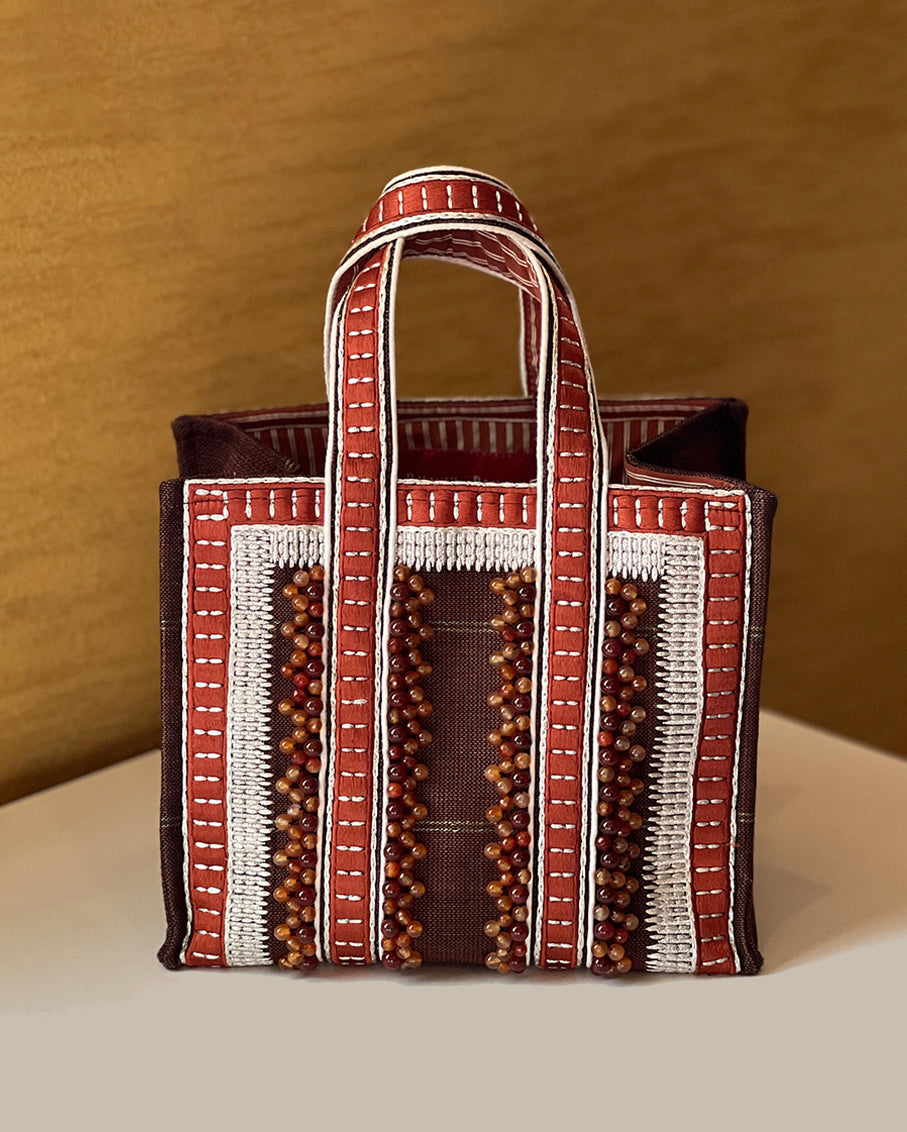 Limited-Edition Mini Tote Bag with Hand-Beaded Amber Stones