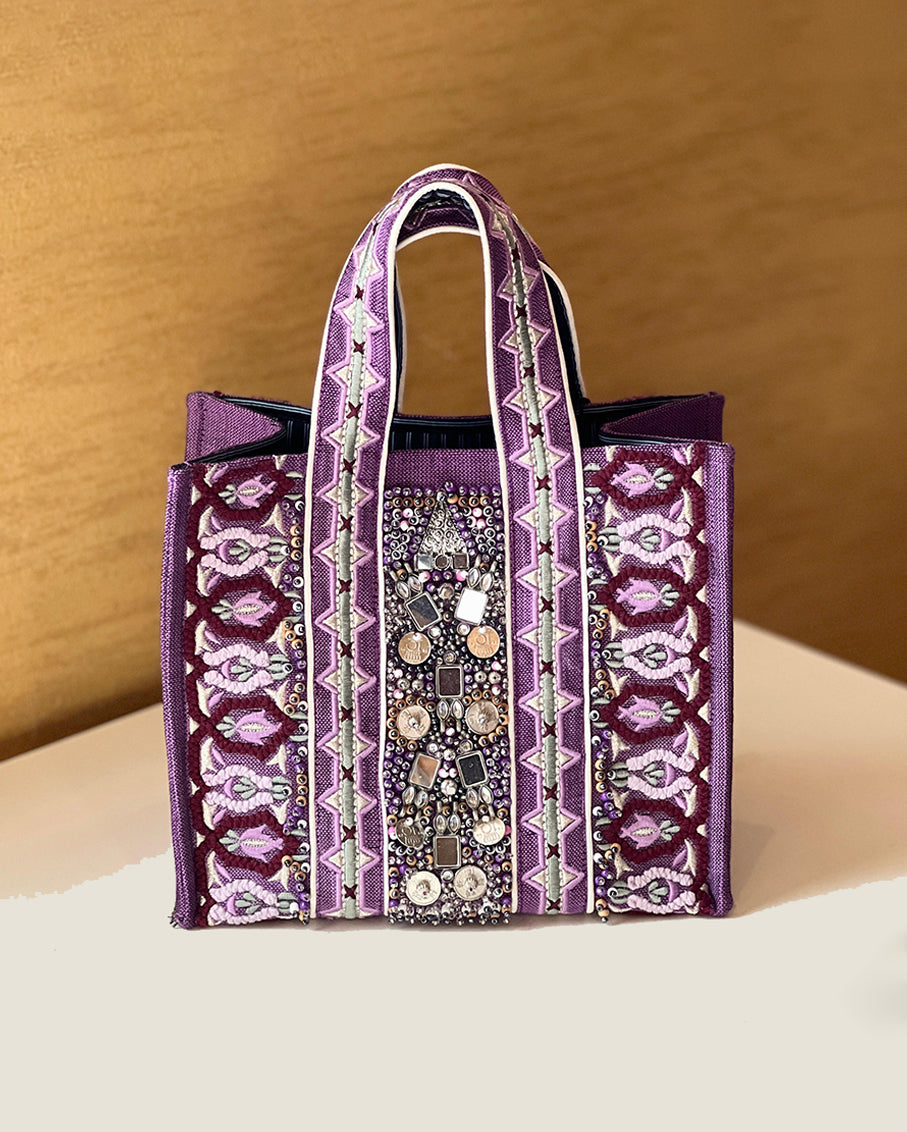 Limited-Edition Tribes of Arabia Mini Tote Bag with Silver Accessories and Mirror Details