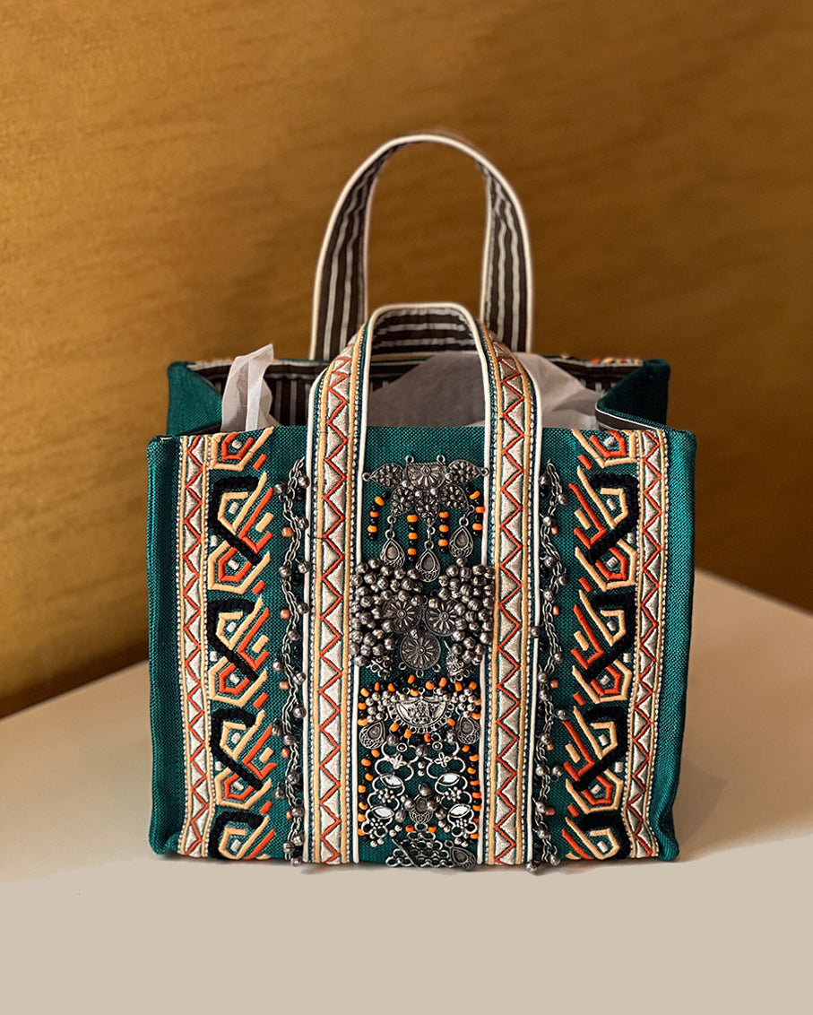 Limited-Edition Tribes of Arabia Mini Tote Bag with Arabian Silver Jewelry Embellishment