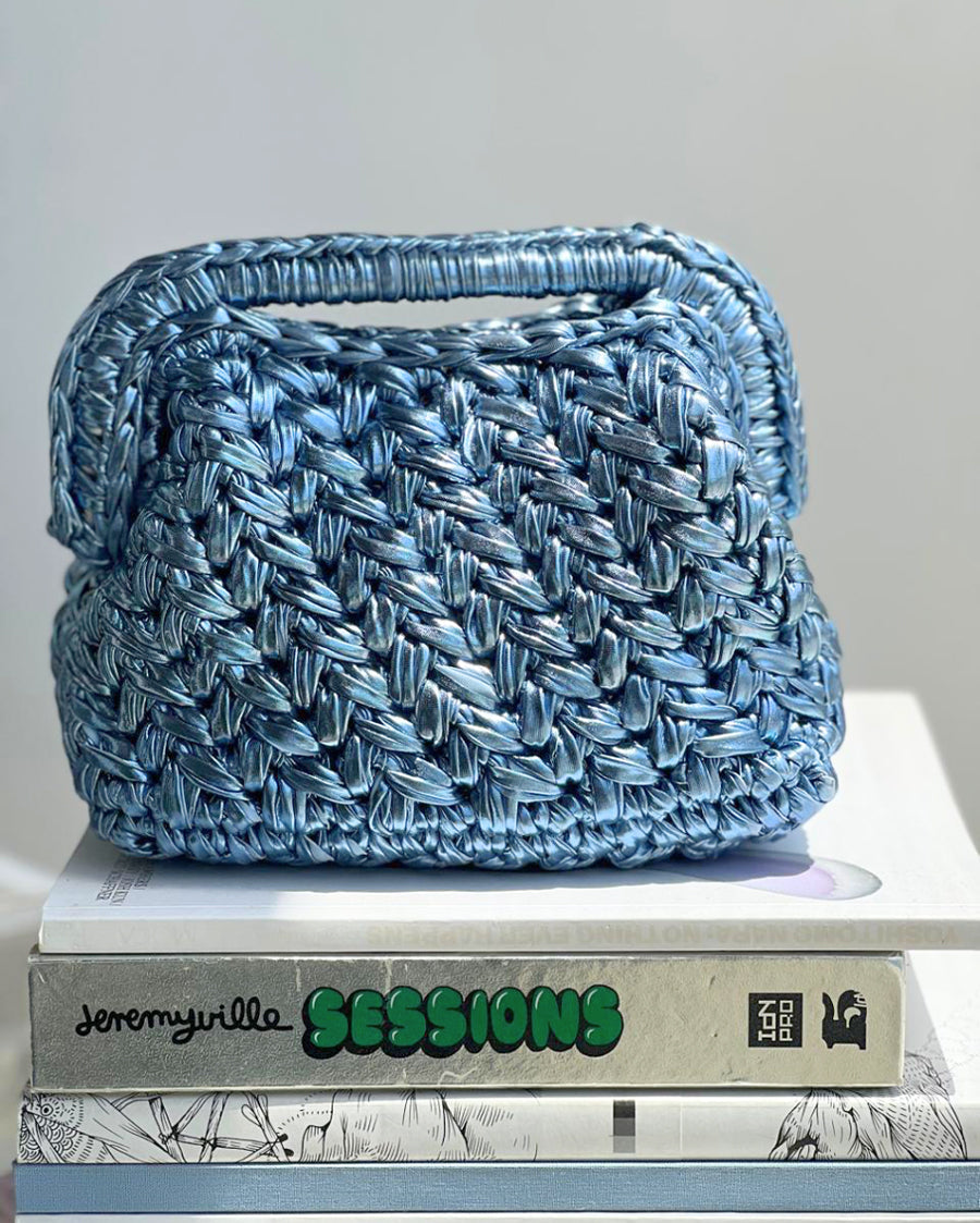 Grand Galactica Rectangular Open Handle Light Blue Clutch
