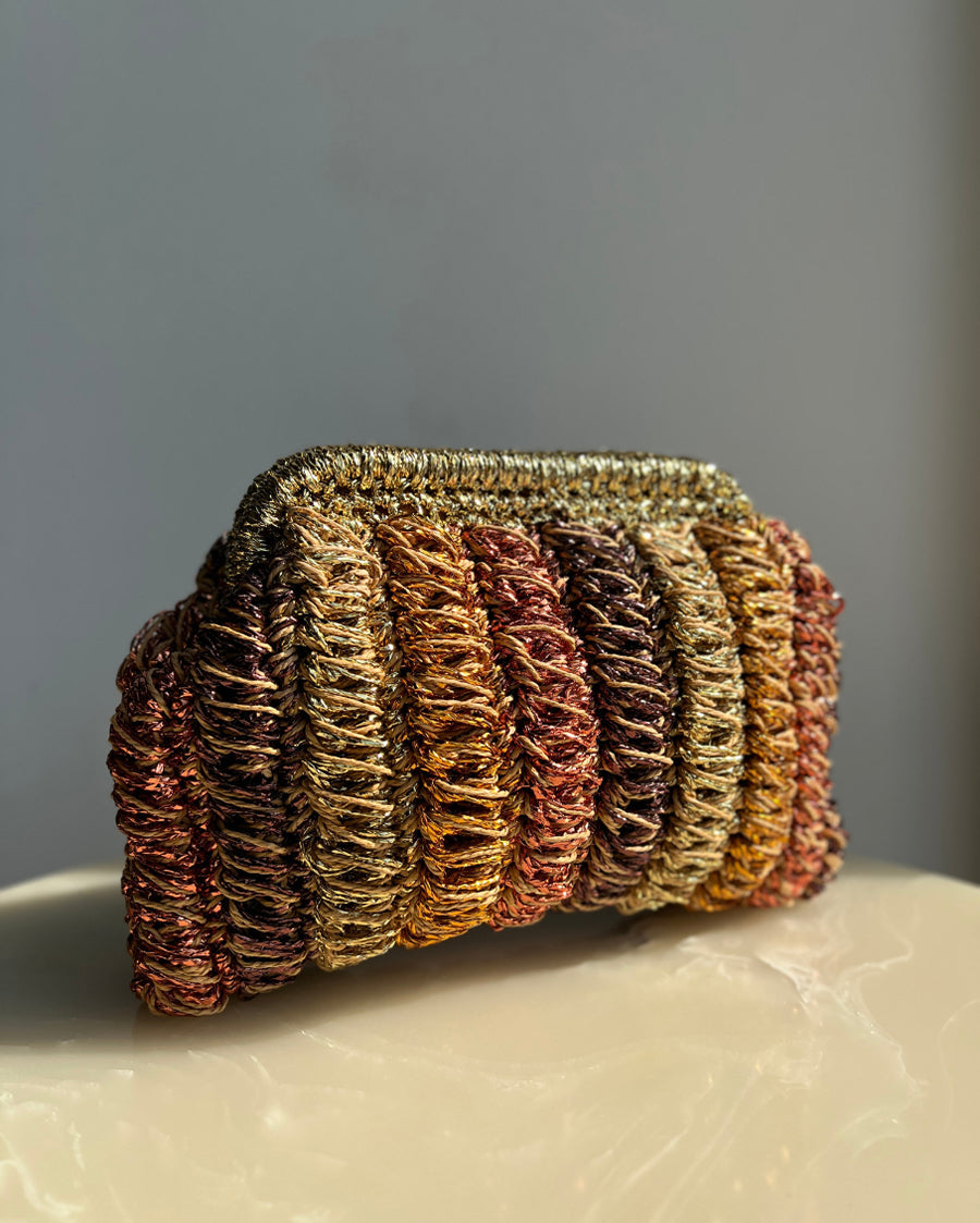 Handmade Crochet Clutch Bag in Multi-Colored Metallic Raffia Blend