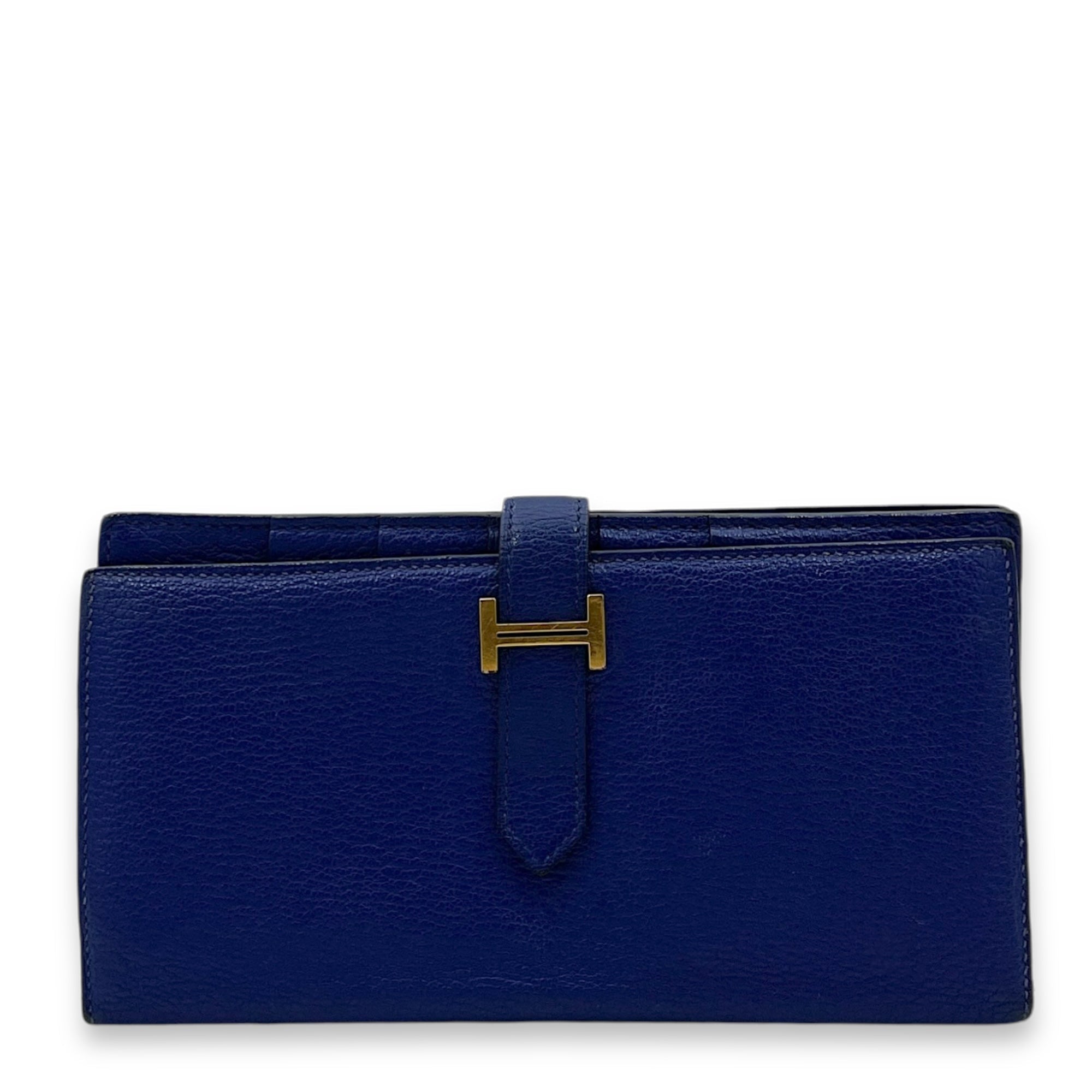 Hermès Bearn Blue in Chevre Mysore, Gold hardware S2410-002180AN