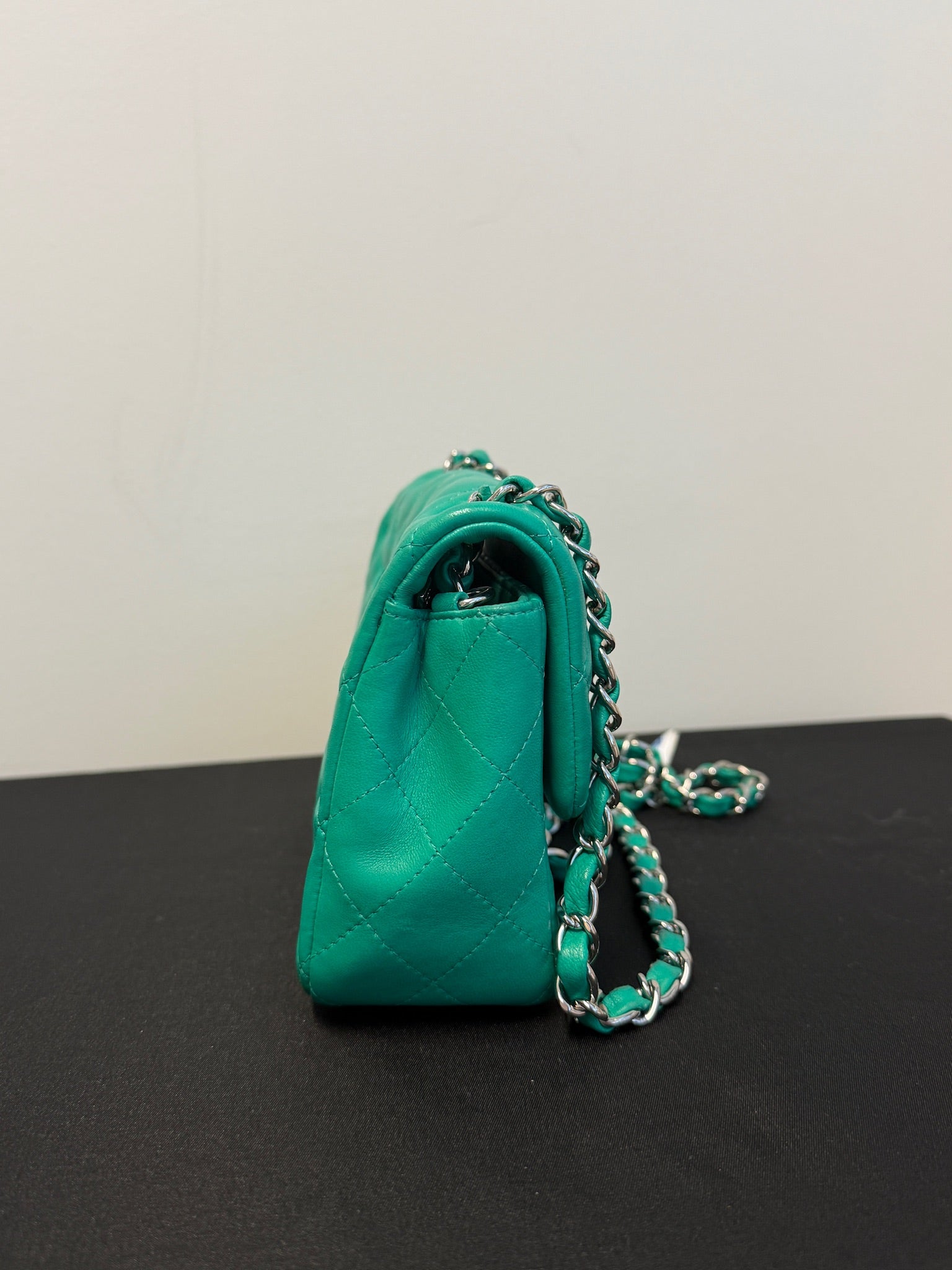 Chanel Mini Rectangle green silver hardware detail 3