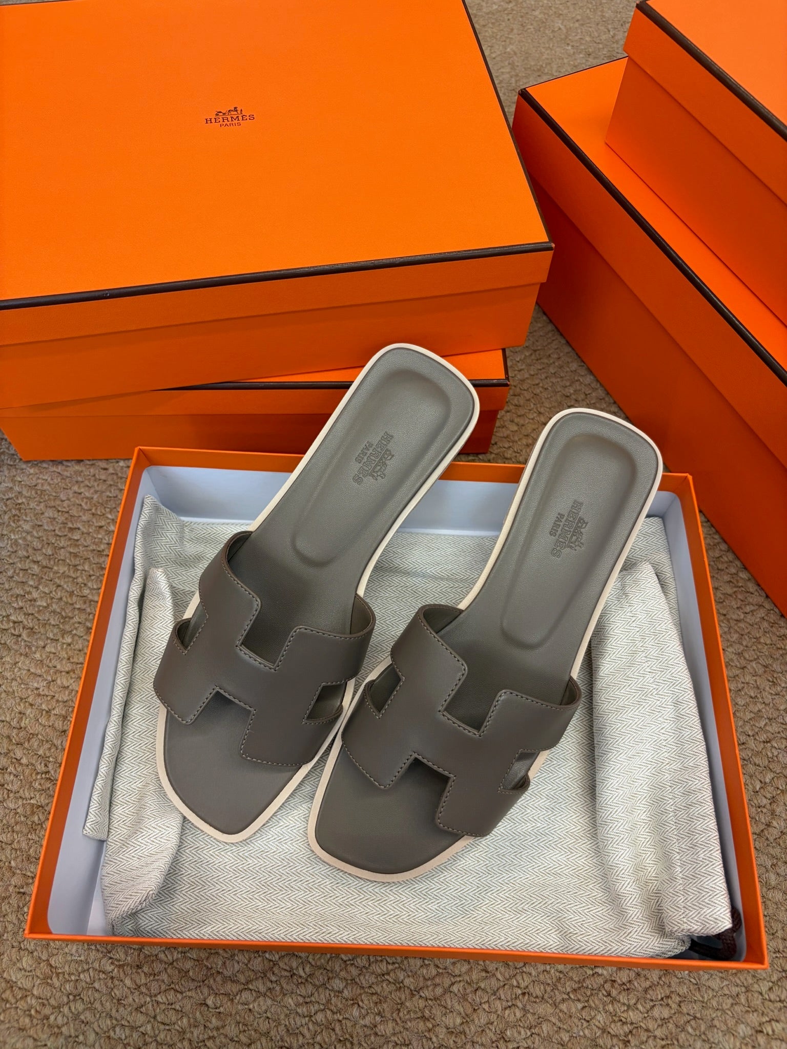 Hermes Oran sandal grey white size 39 main view
