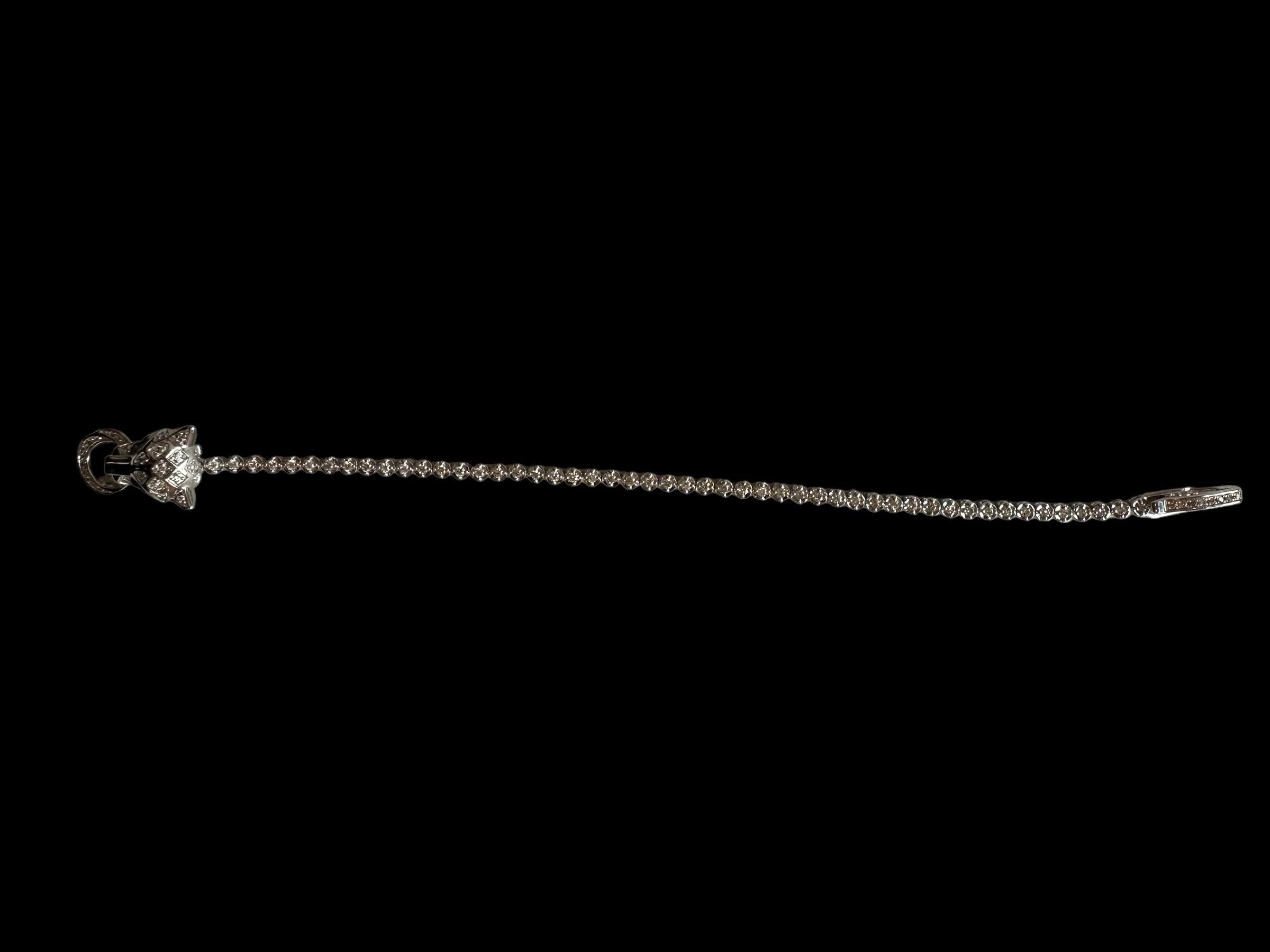 Natural Diamonds and 18K White Gold Bracelet with Panther Head - Sizes 18cm - 19cm