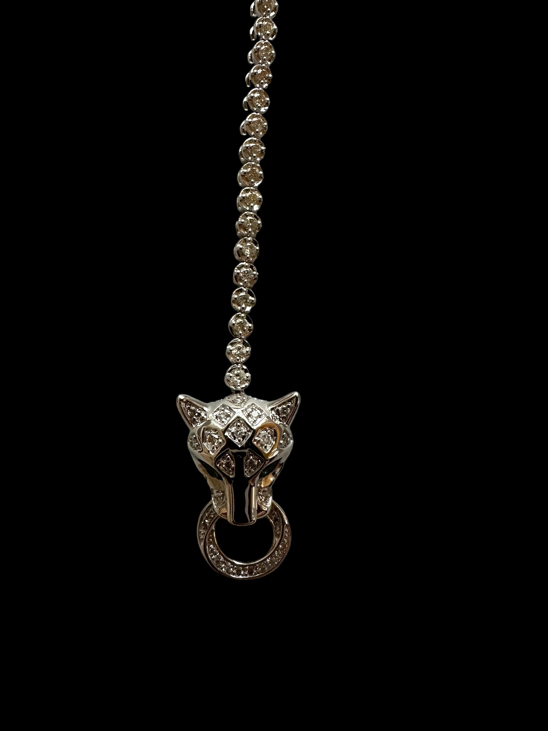 Natural Diamonds and 18K White Gold Bracelet with Panther Head - Sizes 18cm - 19cm