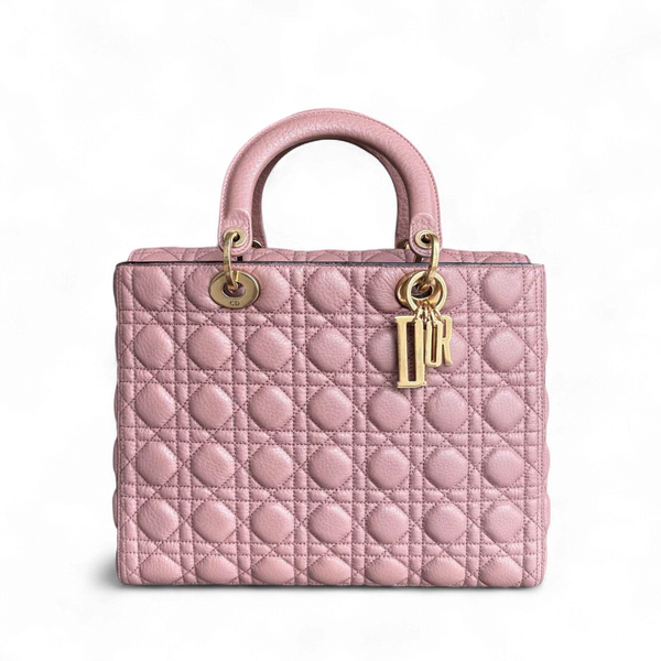 DIOR LADY LARGE - CANNAGE GRAINED CALFSKIN BLUSH GOLD HARDWARE NO STRAP SYCM574