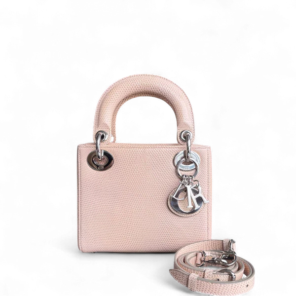 DIOR LADY MINI - EXOTIC LIZARD BEIGE COLOR SILVER HARDWARE SYCM573