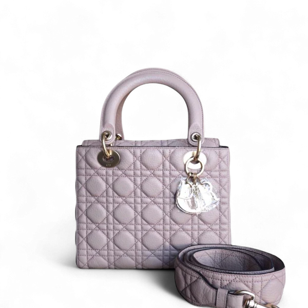 DIOR LADY MEDIUM FLAP - CANNAGE GRAINED CALFSKIN BLUSH NUDE PINK GOLD HARDWARE SYCM571