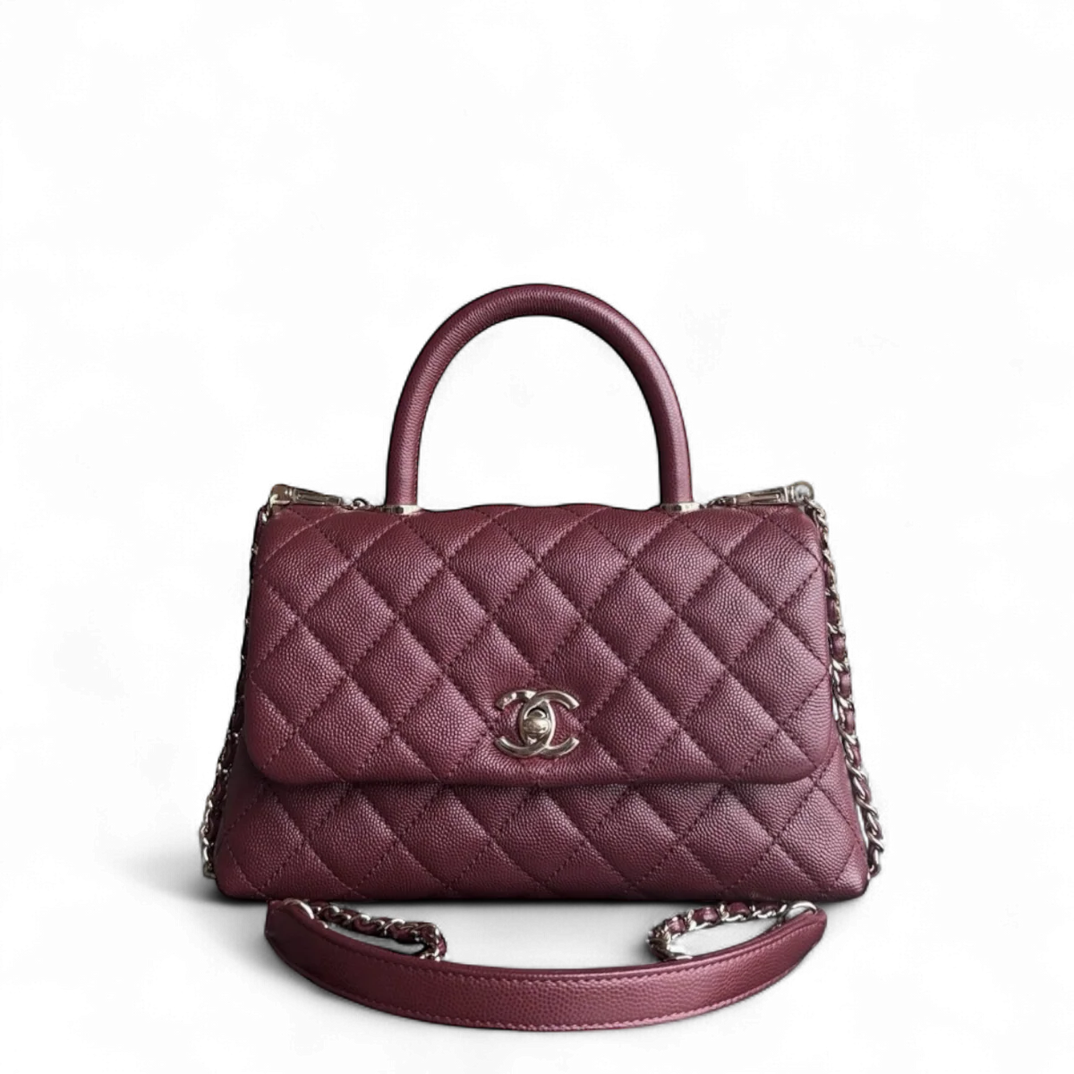 CHANEL COCO HANDLE SMALL - CAVIAR QUILTED GRAINED CALFSKIN DARK RED BURGUNDY GOLD HARDWARE SERIES 30 SYCM559